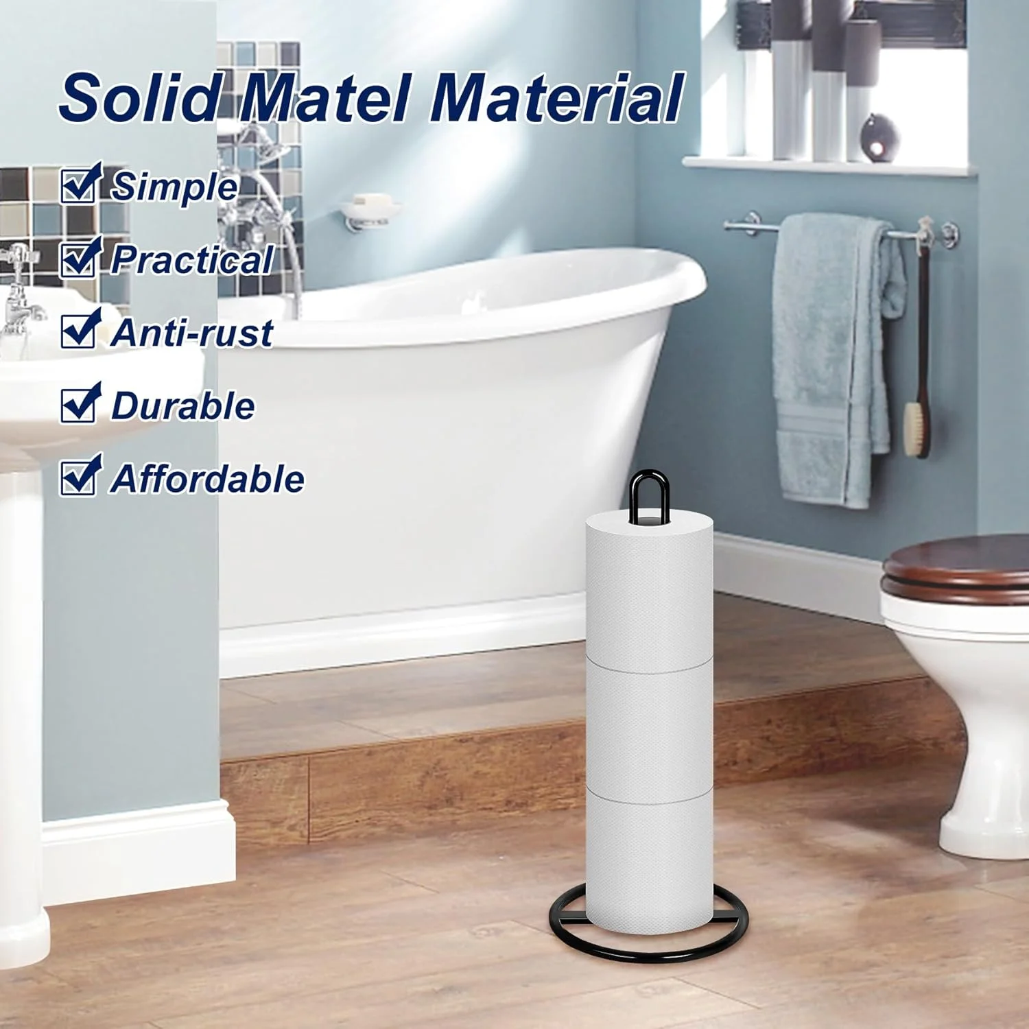 نگهدارنده رول دستمال توالت اوبودینگ، پایه مشکی ایستاده نگهدارنده دستمال توالت برای نگهداری 3 رول دستمال کاغذی (مشکی)