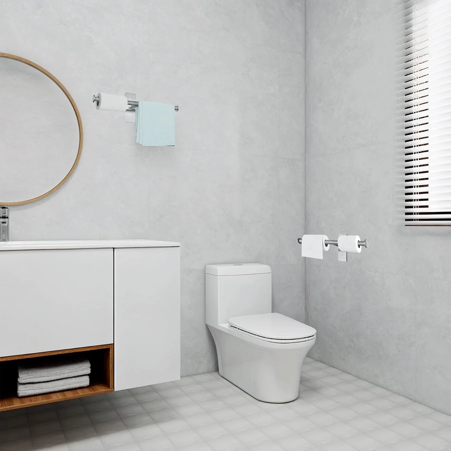 نگهدارنده دو رولی دستمال توالت OBODING، نگهدارنده دستمال توالت استیل ضد زنگ، نصب دیواری با چسب یا پیچ برای حمام (نقره ای)