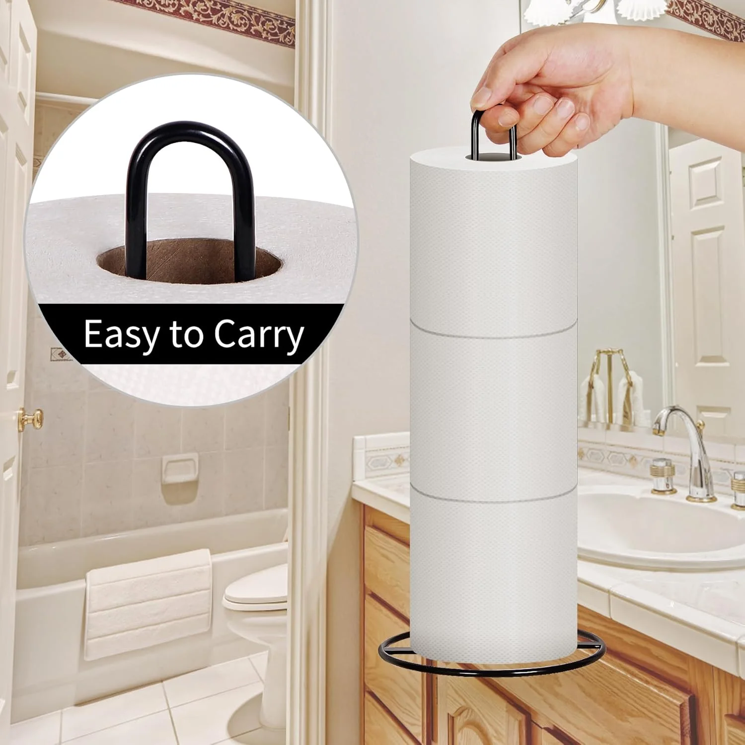 نگهدارنده رول دستمال توالت اوبودینگ، پایه مشکی ایستاده نگهدارنده دستمال توالت برای نگهداری 3 رول دستمال کاغذی (مشکی)