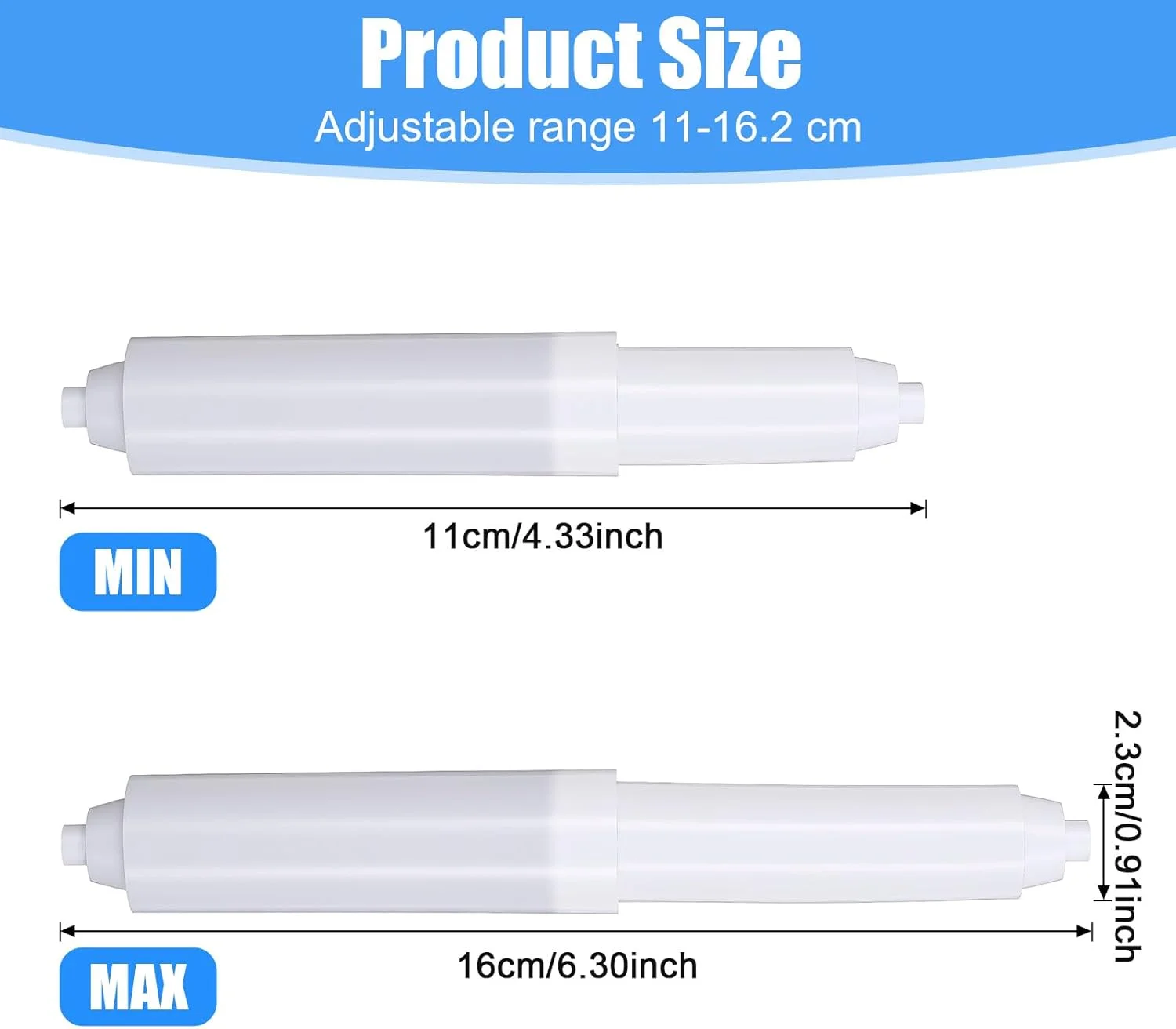میله جایگزین نگهدارنده دستمال توالت 6 عددی، میله فنری پلاستیکی برای دستمال کاغذی، محور غلتکی دستمال توالت قابل تنظیم حمام (سفید)