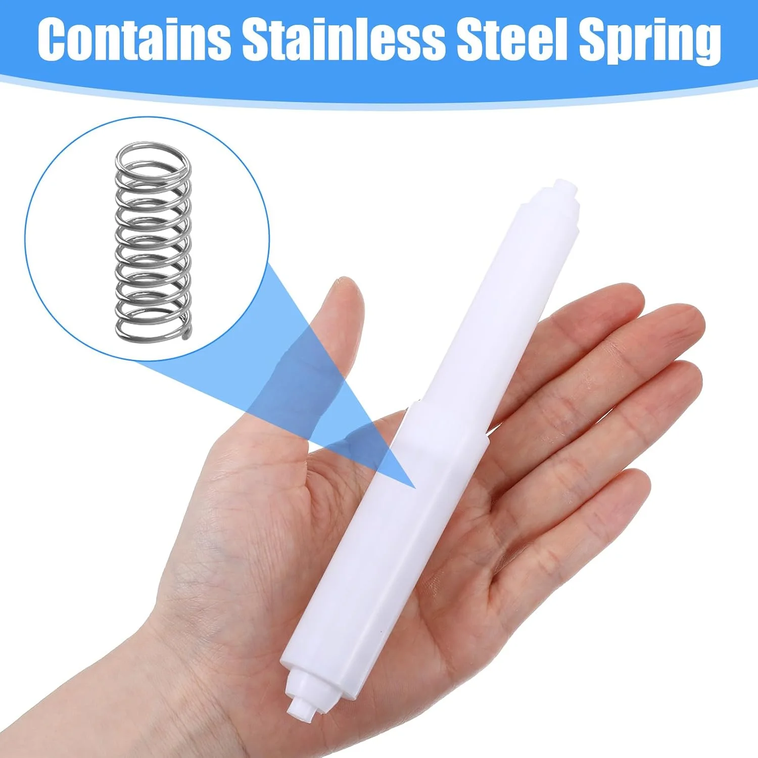 میله جایگزین نگهدارنده دستمال توالت 6 عددی، میله فنری پلاستیکی برای دستمال کاغذی، محور غلتکی دستمال توالت قابل تنظیم حمام (سفید)