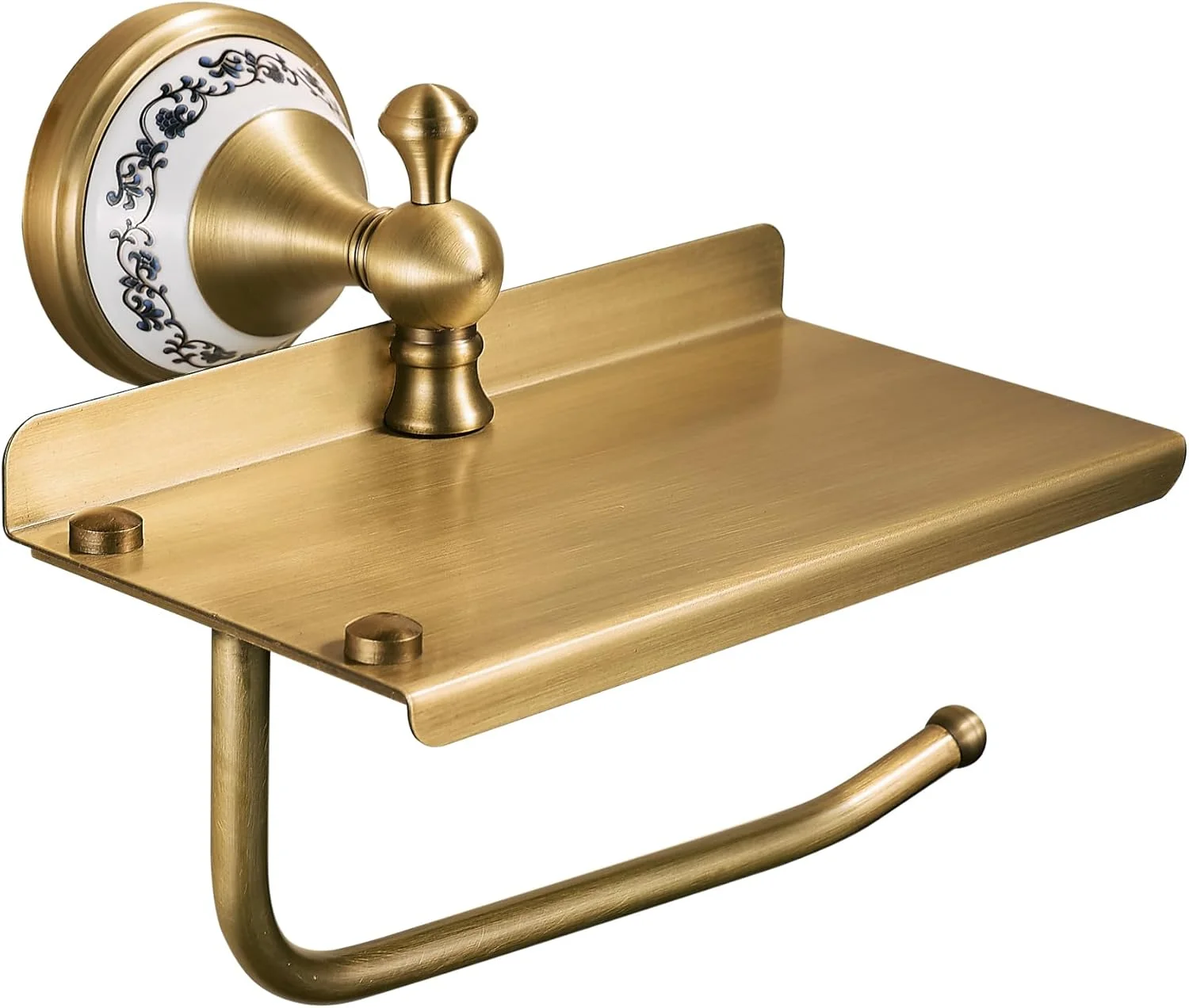 نگهدارنده دستمال توالت PEONYBATH با قفسه تلفن، نگهدارنده رول دستمال توالت حمام، برنجی عتیقه برنزی نصب شده روی دیوار، لوازم جانبی سخت افزاری حمام، طراحی چینی