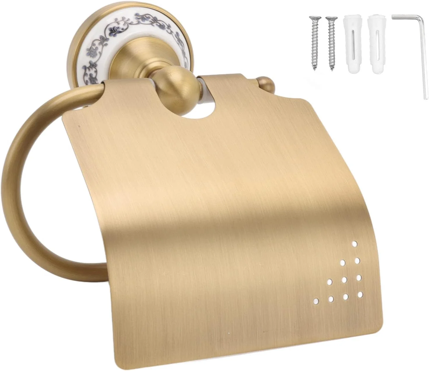 جا دستمال کاغذی دیواری، نگهدارنده دستمال کاغذی توالت نصب شده روی دیوار، دکوراسیون حمام چینی آبی سفید قدیمی با برنج و فولاد ضد زنگ برای نصب آسان