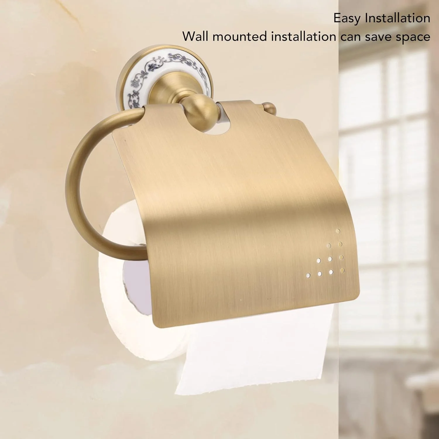 جا دستمال کاغذی دیواری، نگهدارنده دستمال کاغذی توالت نصب شده روی دیوار، دکوراسیون حمام چینی آبی سفید قدیمی با برنج و فولاد ضد زنگ برای نصب آسان