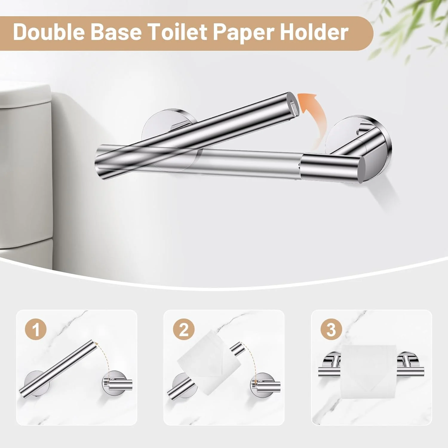 ست لوازم جانبی حمام کروم براق، ست جا حوله ای 4 تکه شامل جا دستمال کاغذی با پایه دوبل، حلقه حوله و 2 عدد قلاب حوله، ست لوازم جانبی حمام استیل ضد زنگ نصب شده روی دیوار