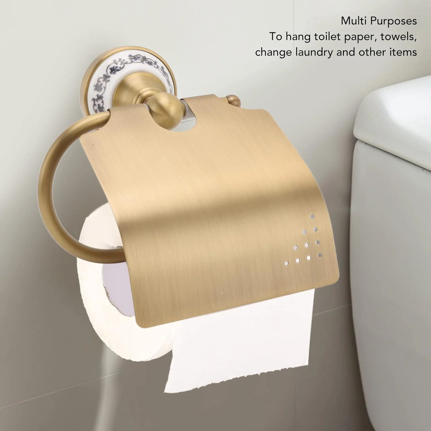 جا دستمال کاغذی دیواری، نگهدارنده دستمال کاغذی توالت نصب شده روی دیوار، دکوراسیون حمام چینی آبی سفید قدیمی با برنج و فولاد ضد زنگ برای نصب آسان