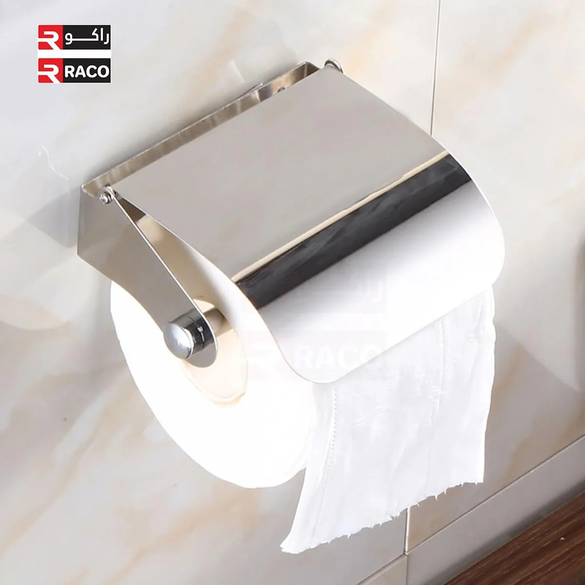 جا دستمال کاغذی توالت راکو با روکش کروم اندود شده، نصب دیواری، پخش کننده رول دستمال کاغذی توالت برای نگهداری حمام، ضد آب و ضد زنگ (K03)