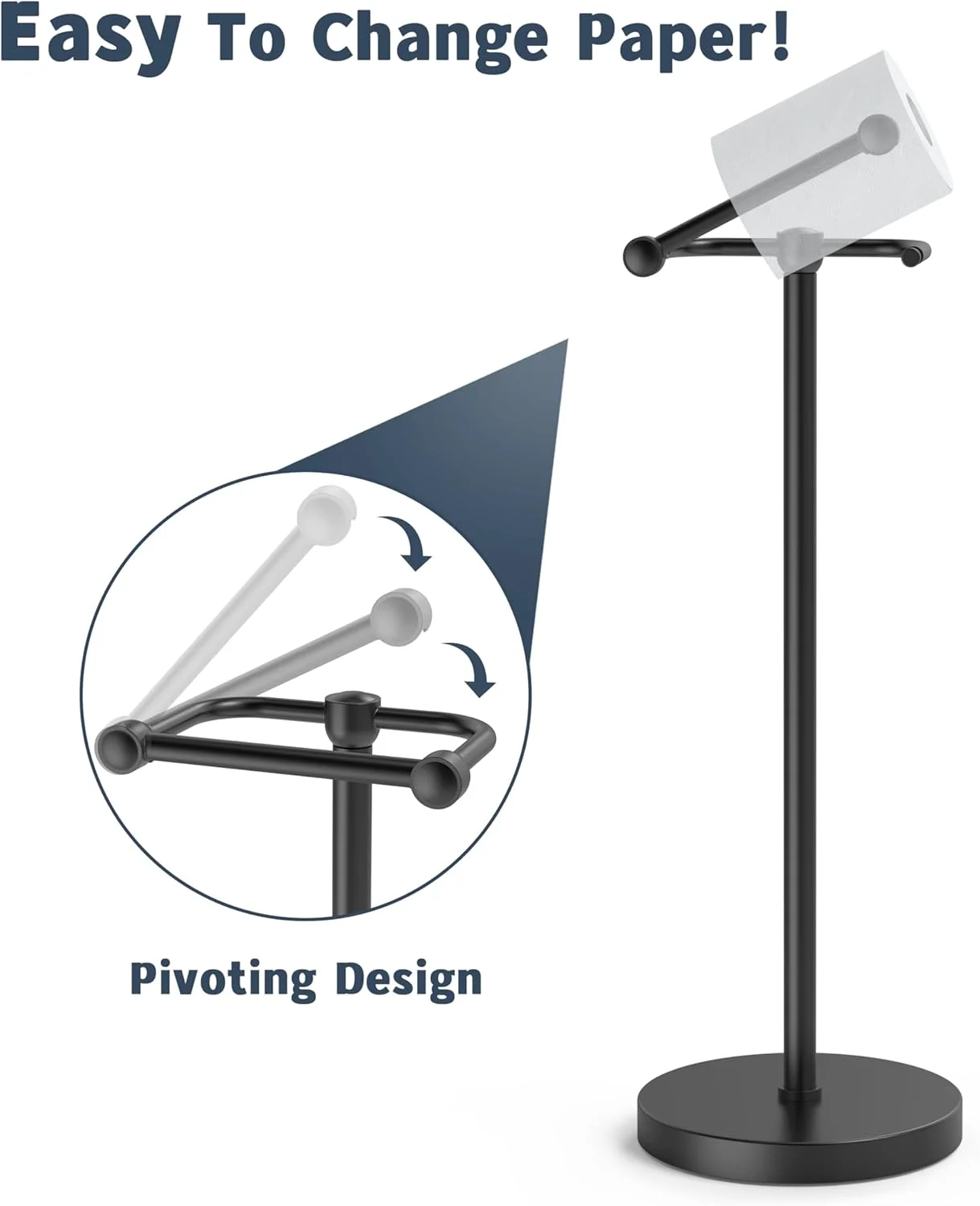 پایه نگهدارنده رول دستمال توالت RARXTR، جا دستمال کاغذی ایستاده مدرن برای حمام، قفسه دستمال کاغذی استیل ضد زنگ، ضد زنگ و دارای پایه سنگین و پایدار (مشکی مات)