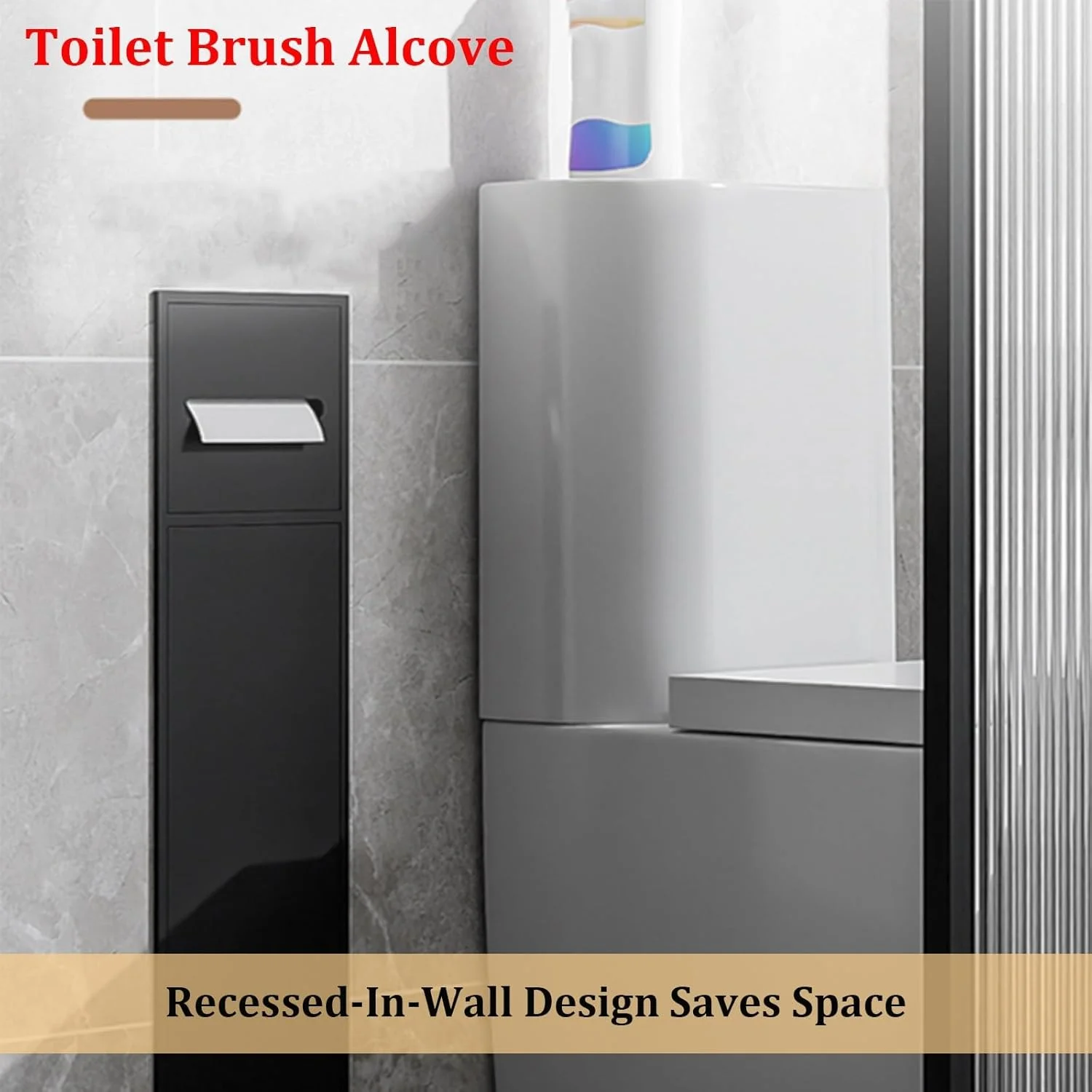 جا دستمال کاغذی توکار و جا برس توالت، استیل ضد زنگ، دارای محفظه و محل نگهداری، جا دستمال کاغذی دیواری، مناسب برای حمام، مشکی مات