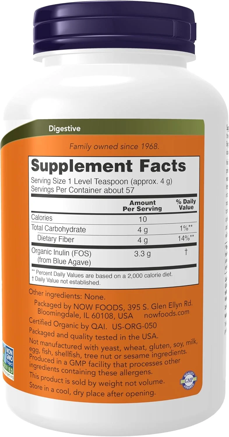 Now Supplements, Certified Organic And Nongmo, Inulin Powder Now Supplements, Certified Organic And Nongmo, Inulin Powder