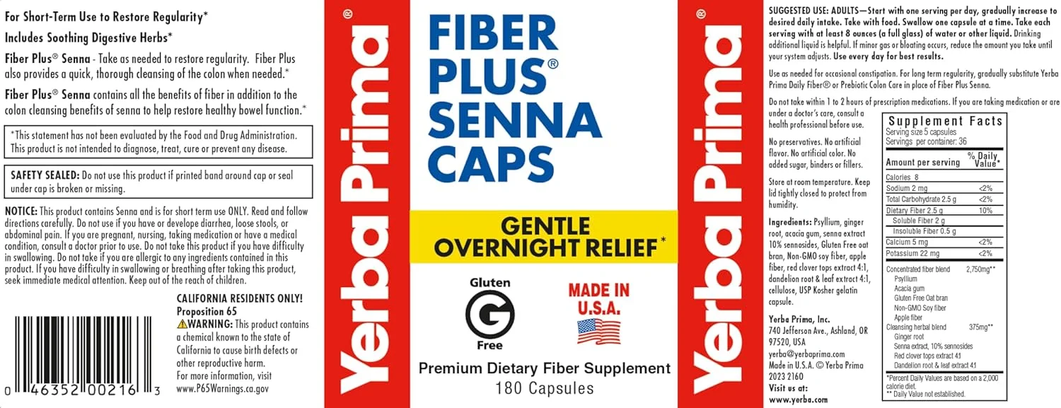 کپسول سنا فیبر پلاس Yerba Prima - ۱۸۰ عدد