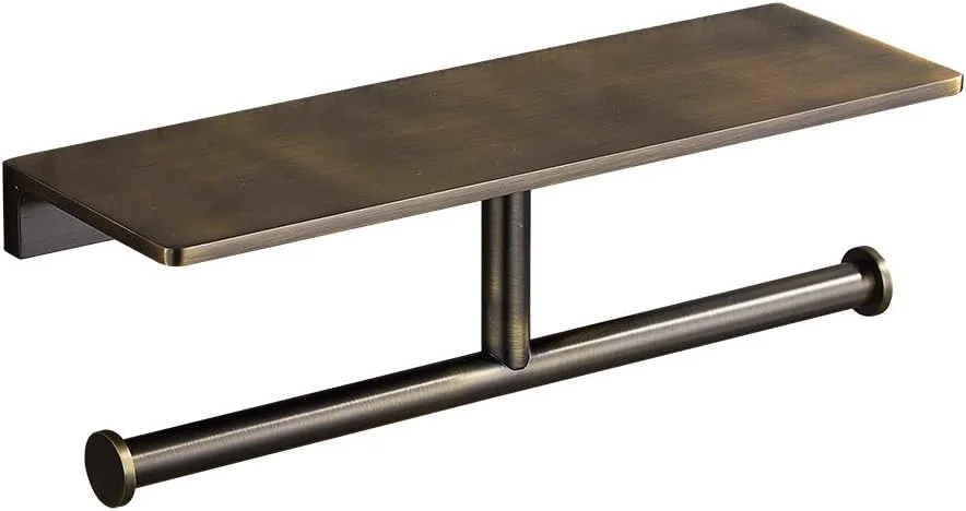 جا دستمال کاغذی رولی دوقلو منحصر به فرد SANLIV، جنس برنج سنگین، مناسب هتل، دارای قفسه تلفن، پرداخت شده با برنز برس خورده