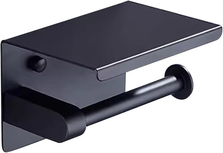 جا دستمال کاغذی بهداشتی DXB با قفسه - نگهدارنده دستمال کاغذی استیل ضد زنگ با محل نگهداری تلفن، لوازم جانبی حمام دیواری (مشکی)