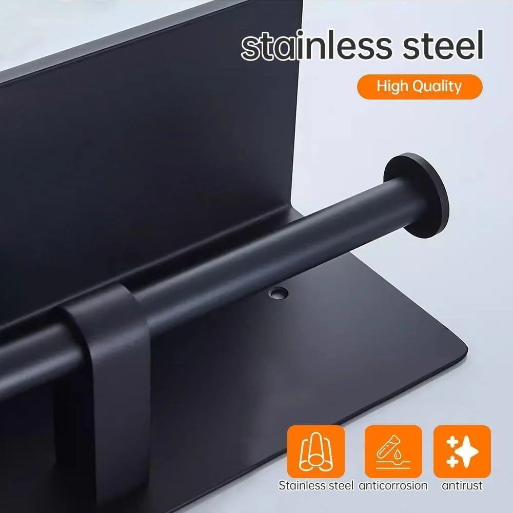 جا دستمال کاغذی بهداشتی DXB با قفسه - نگهدارنده دستمال کاغذی استیل ضد زنگ با محل نگهداری تلفن، لوازم جانبی حمام دیواری (مشکی)