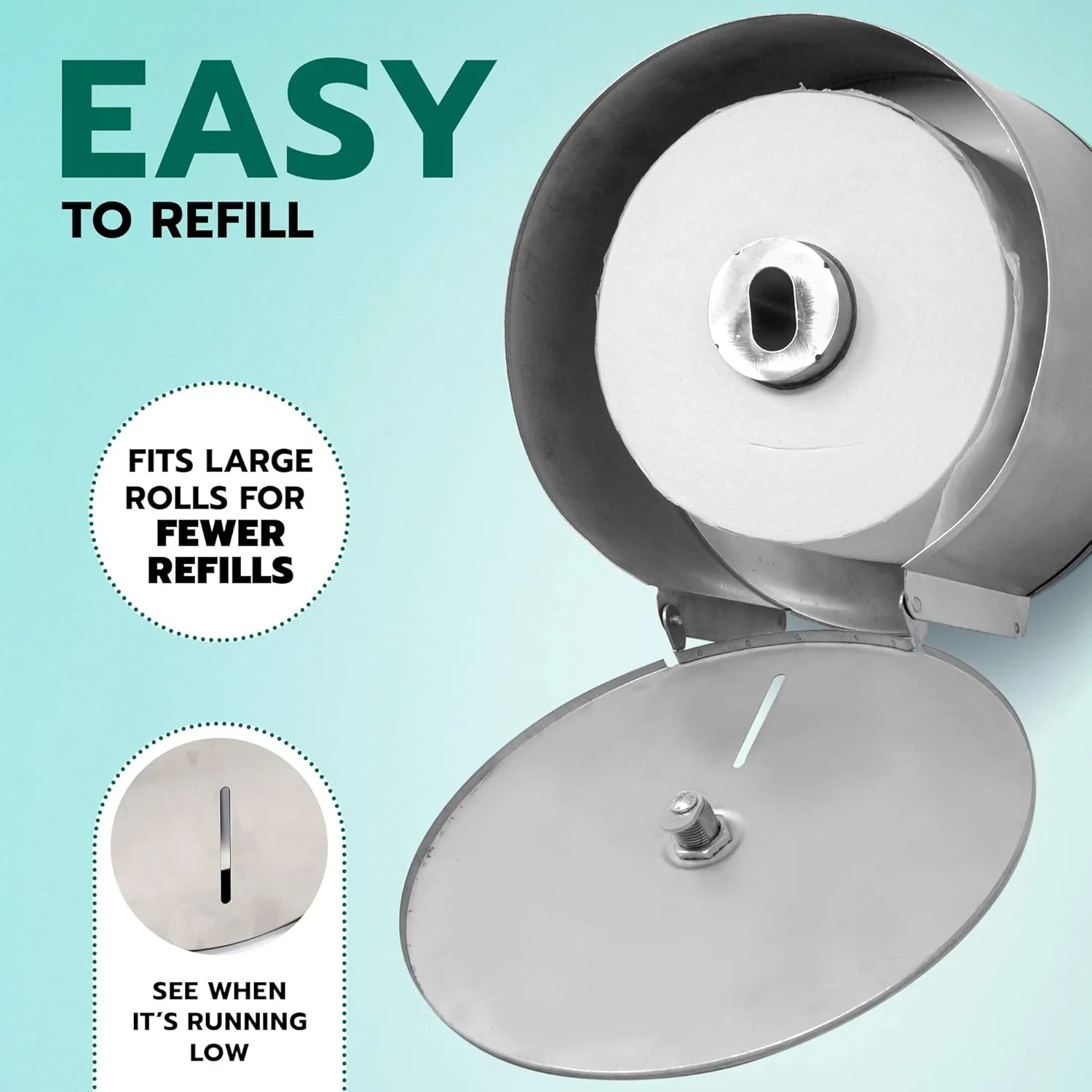 جا دستمال کاغذی تجاری Scuddles، جا دستمال توالت جامبو استیل ضد زنگ برای مصارف تجاری یا خانگی، نصب دیواری با 2 کلید و قفل