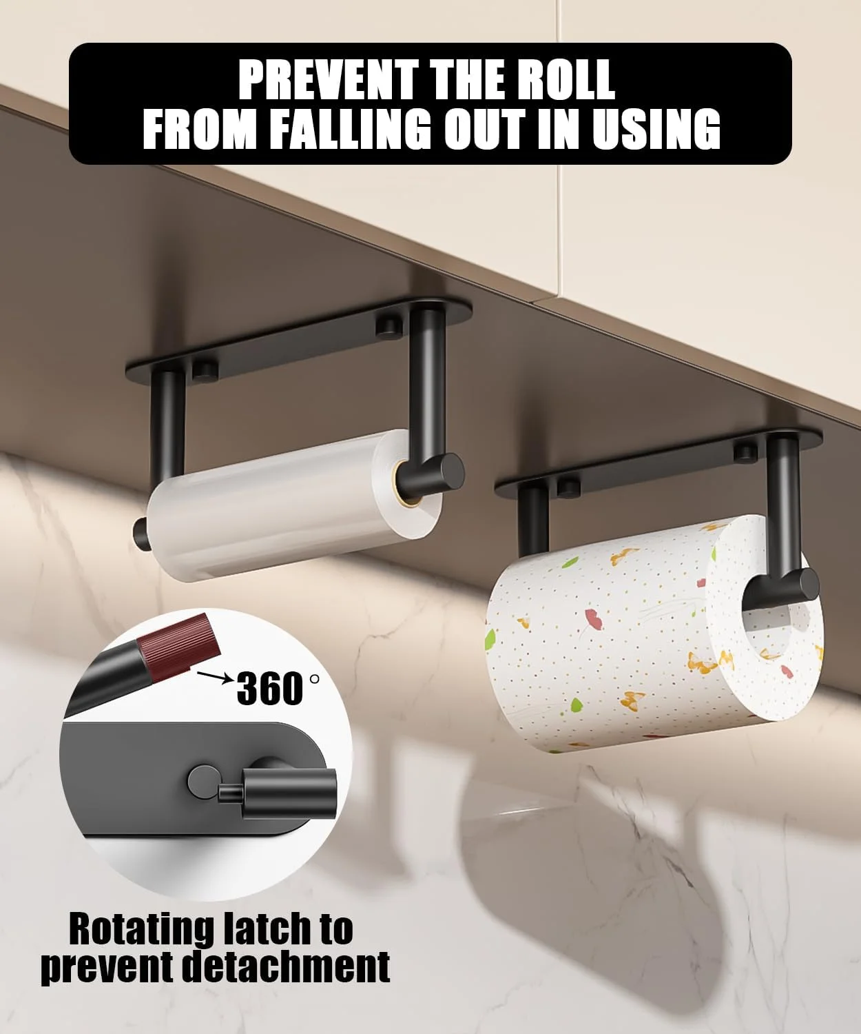 جا دستمال توالت مشکی Sankecao - جا دستمال توالت چسبی یا نصب با پیچ، طراحی چرخشی قفل دار مناسب برای هر مکان، استیل ضد زنگ