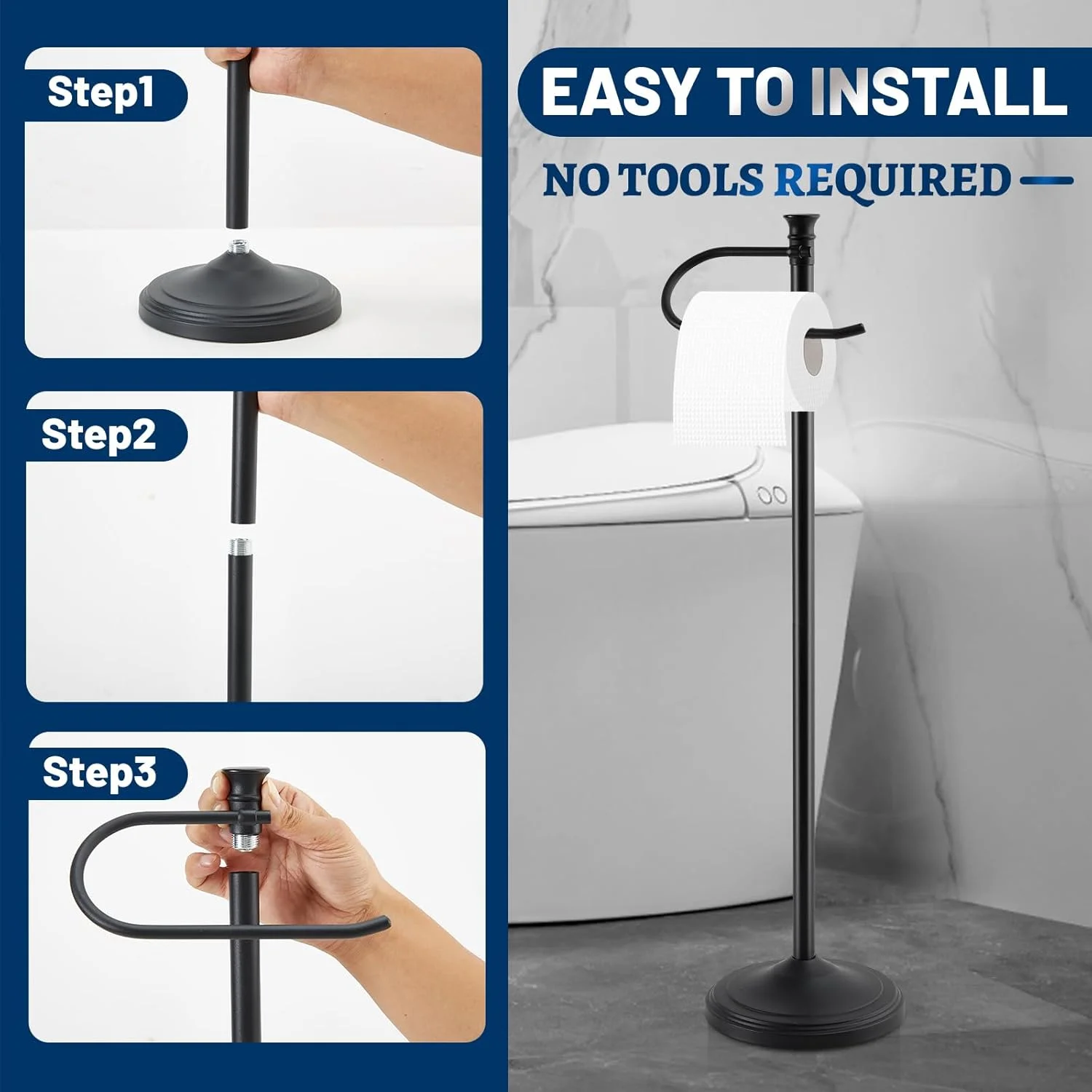 جا دستمال توالت ایستاده SANGFOR، جا دستمال کاغذی با ظرفیت رول بزرگ برای حمام، پایه دستمال توالت ایستاده ضد زنگ و پایدار با پایه سنگین، جا دستمال توالت ایستاده