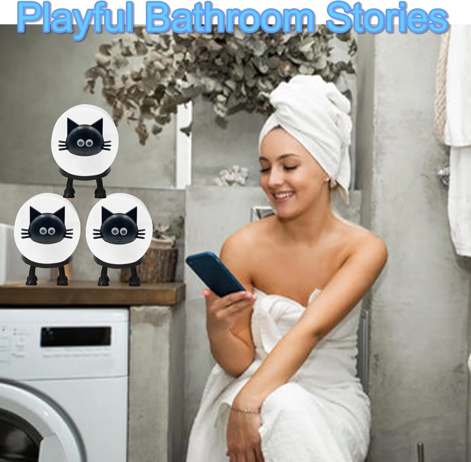 نگهدارنده دستمال توالت طرح گوسفند - دکور حمام گوسفند سیاه - استند رول دستمال کاغذی ایستاده با پایه محکم، سازمان دهنده رومیزی زیبا برای خانه، سبک روستایی (2، گربه)