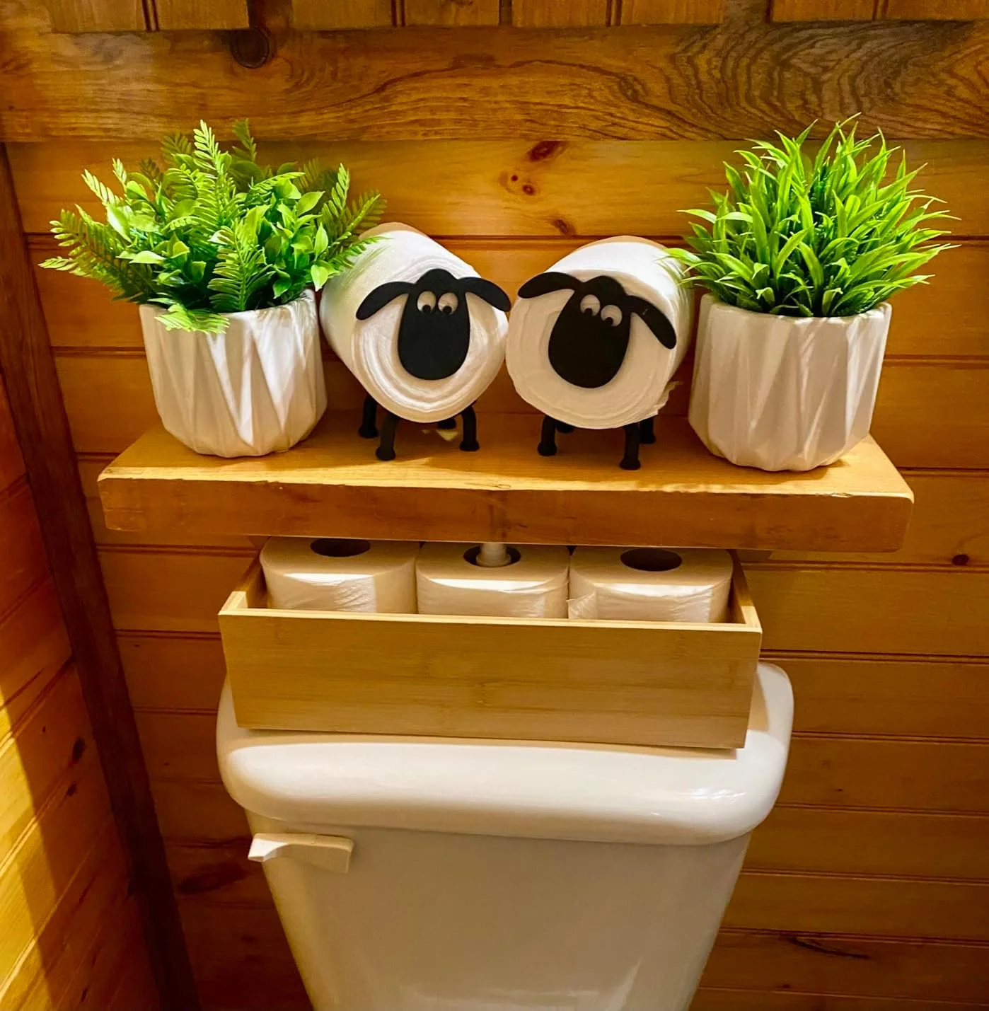 جا دستمال توالت طرح گوسفند - طراحی بره زیبا، قفسه نگهداری دستمال کاغذی ایستاده بدون نیاز به سوراخ کاری برای حمام، اتاق نشیمن، دکوراسیون اداری (3 عدد)