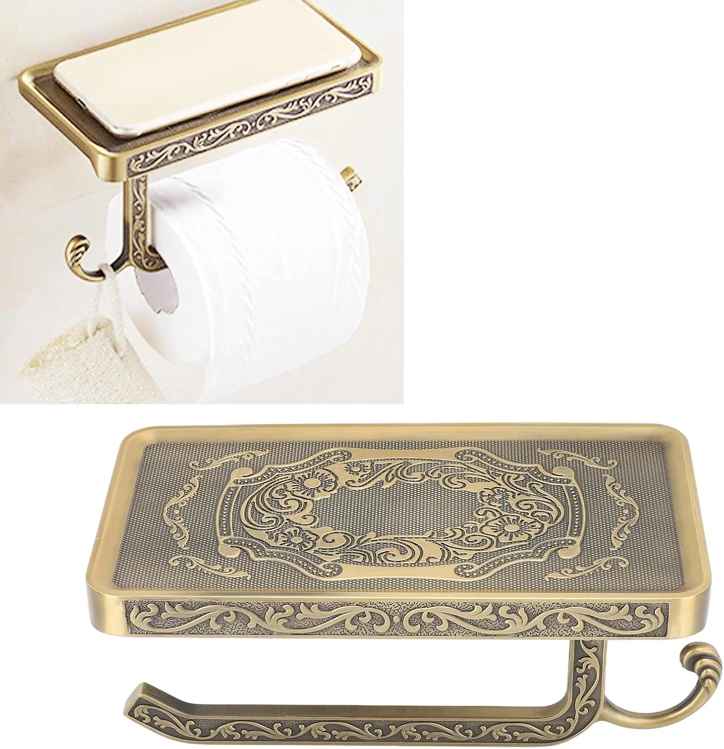 جا دستمال کاغذی توالت با طراحی وینتیج Sorandy به همراه قفسه، جا دستمال کاغذی چند منظوره آلیاژ روی برای حمام مرتب تر (A3)