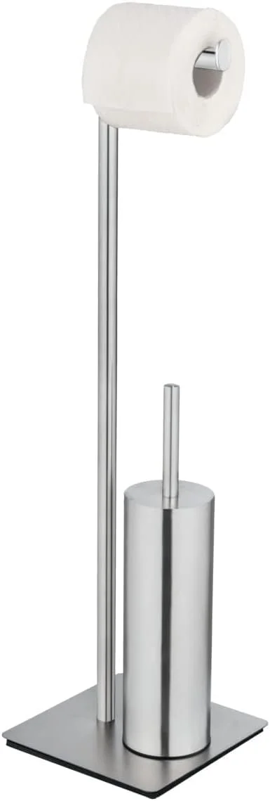 ست استند سرویس بهداشتی استیل MAMSA، جا برس توالت و جا دستمال کاغذی، 19x19x74 سانتی متر ارتفاع، پرداخت ساتن ست استند سرویس بهداشتی استیل MAMSA، جا برس توالت و جا دستمال کاغذی، 19x19x74 سانتی متر ارتفاع، پرداخت ساتن