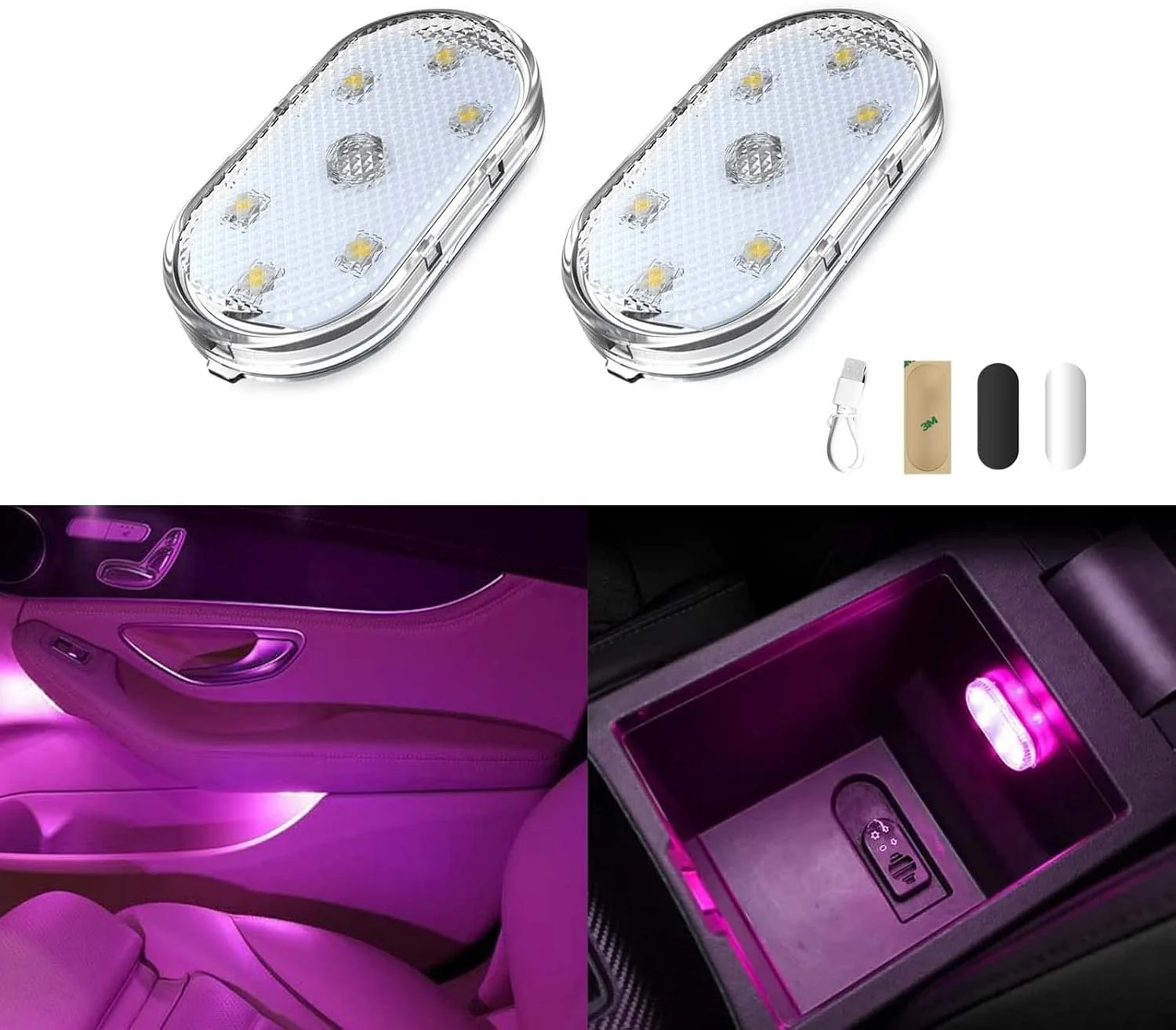 چراغ های لمسی LED داخلی خودرو KASTWAVE، قابل حمل، شارژ USB با 6 لامپ LED روشن، روشنایی اضطراری (بنفش)