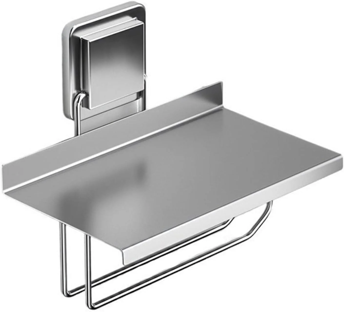 قفسه دوش، جا دستمال توالت استیل ضد زنگ مدرن، جا دستمال کاغذی دیواری با قفسه، جا دستمال کاغذی حمام بدون نیاز به سوراخ کاری، پخش کننده ذخیره سازی، قفسه حمام (نقره ای)