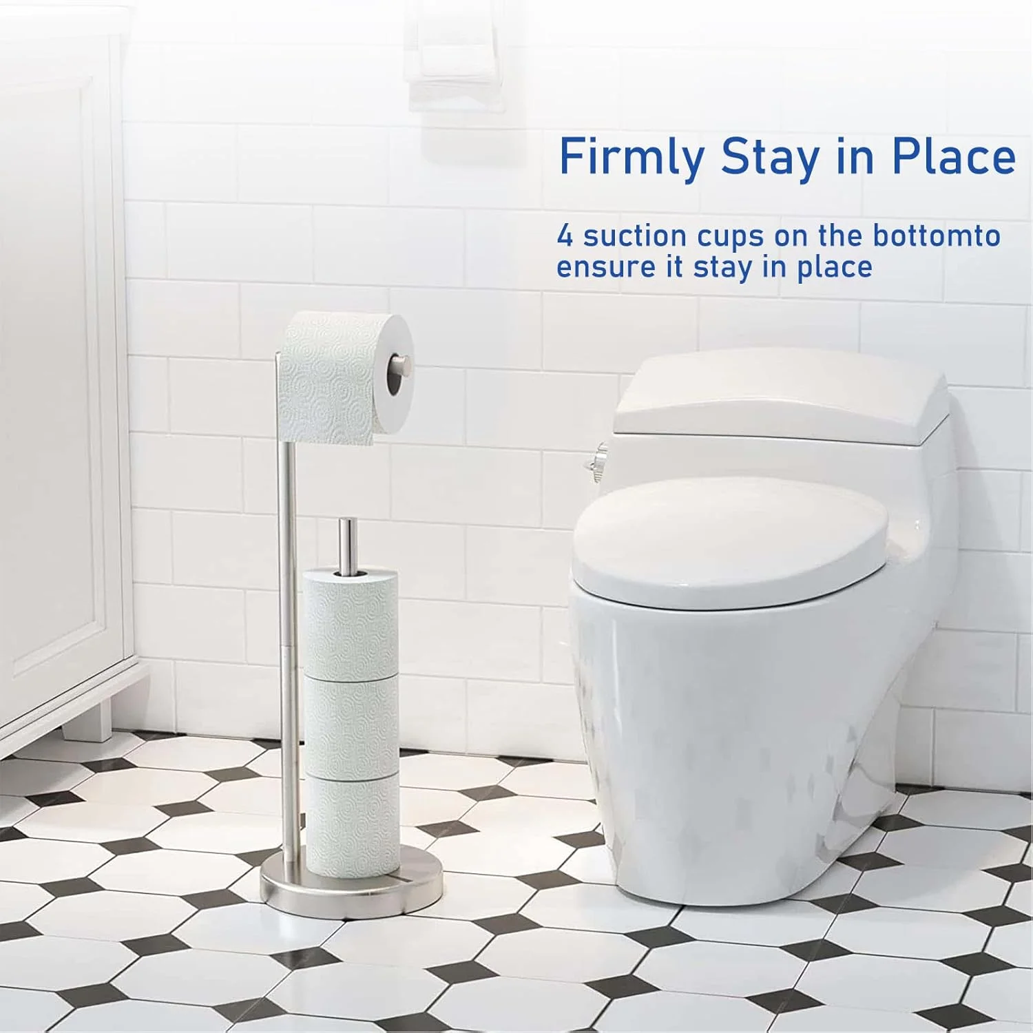 پایه نگهدارنده دستمال توالت، نگهدارنده رول توالت استیل ضد زنگ 304 ایستاده، پایه ضد زنگ، محل نگهداری 4 رول، نگهدارنده رول دستمال کاغذی مدرن ایستاده برای حمام (نقره ای)