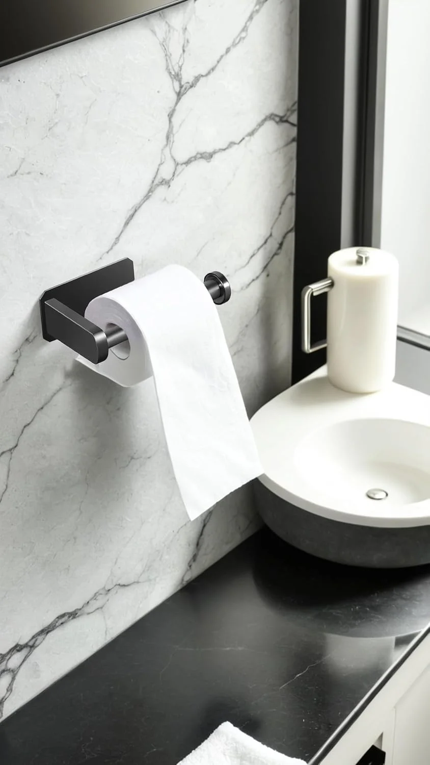 جا دستمال کاغذی چسبی Sweet seven - جا دستمالی استیل ضد زنگ مشکی برای حمام و آشپزخانه، نصب آسان جا دستمال کاغذی چسبی Sweet seven - جا دستمالی استیل ضد زنگ مشکی برای حمام و آشپزخانه، نصب آسان