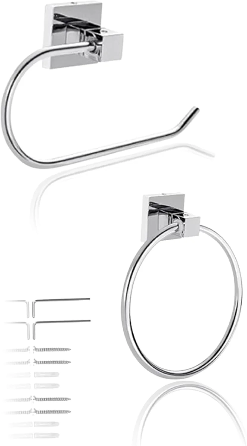 ست جا دستمال توالت دیواری و حلقه حوله استیل ضد زنگ Sweet Seven - مجموعه لوازم جانبی حمام برای سازماندهی صرفه جویی در فضا (2 بسته)