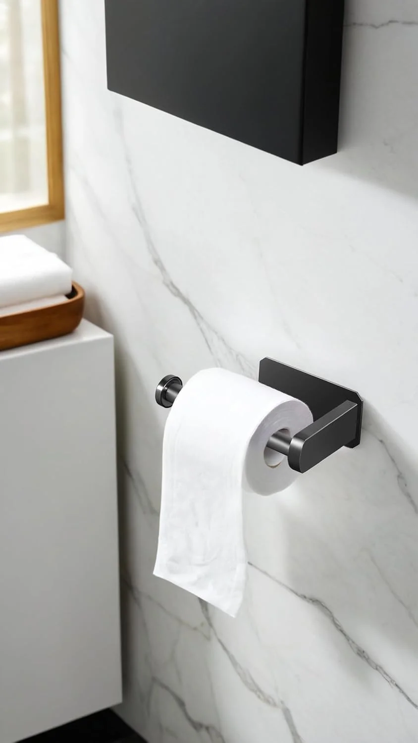 جا دستمال کاغذی چسبی Sweet seven - جا دستمالی استیل ضد زنگ مشکی برای حمام و آشپزخانه، نصب آسان جا دستمال کاغذی چسبی Sweet seven - جا دستمالی استیل ضد زنگ مشکی برای حمام و آشپزخانه، نصب آسان