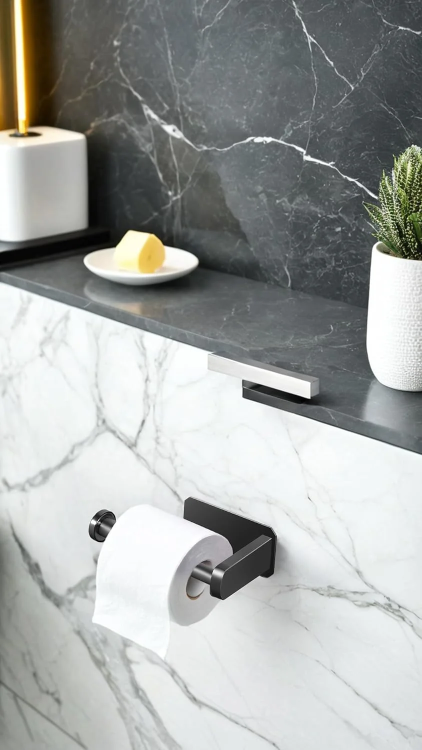 جا دستمال کاغذی چسبی Sweet seven - جا دستمالی استیل ضد زنگ مشکی برای حمام و آشپزخانه، نصب آسان جا دستمال کاغذی چسبی Sweet seven - جا دستمالی استیل ضد زنگ مشکی برای حمام و آشپزخانه، نصب آسان