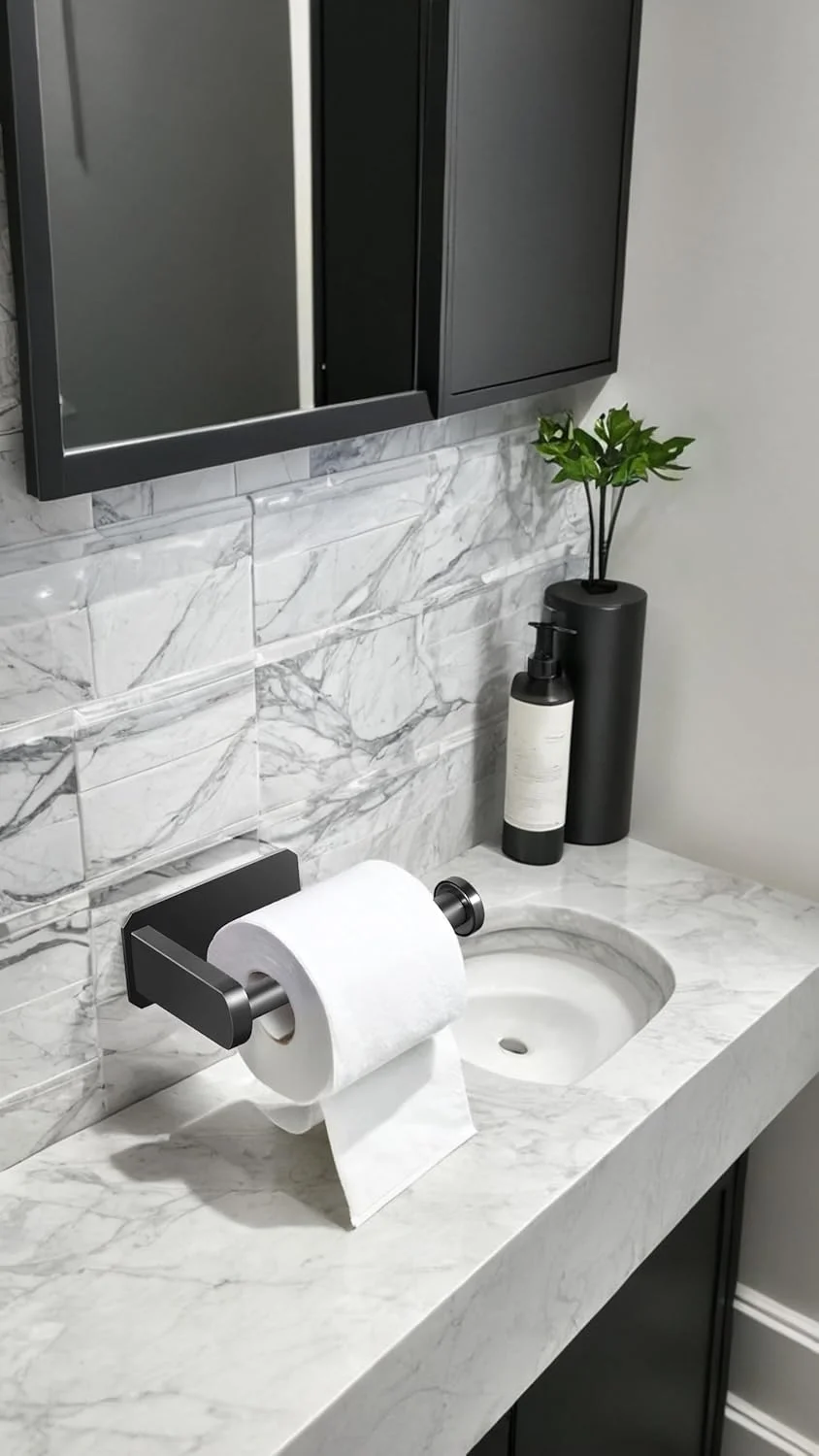 جا دستمال کاغذی چسبی Sweet seven - جا دستمالی استیل ضد زنگ مشکی برای حمام و آشپزخانه، نصب آسان جا دستمال کاغذی چسبی Sweet seven - جا دستمالی استیل ضد زنگ مشکی برای حمام و آشپزخانه، نصب آسان