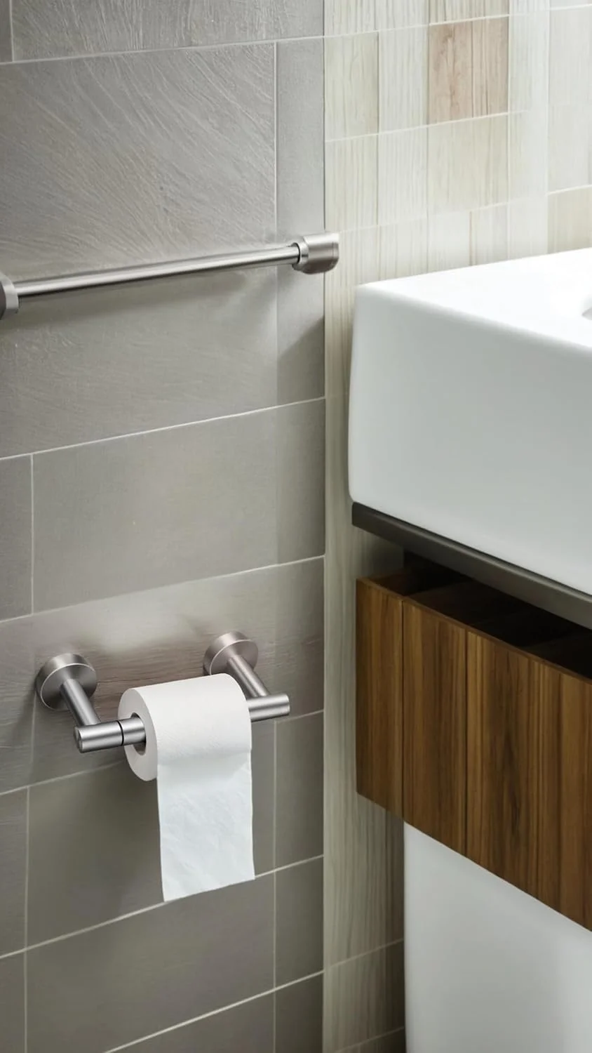 جا دستمال توالت Sweet seven - جا رولی بزرگ فلزی نیکل برس خورده، نصب دیواری استیل ضد زنگ SUS 304 با دسته قابل تنظیم جا دستمال توالت Sweet seven - جا رولی بزرگ فلزی نیکل برس خورده، نصب دیواری استیل ضد زنگ SUS 304 با دسته قابل تنظیم