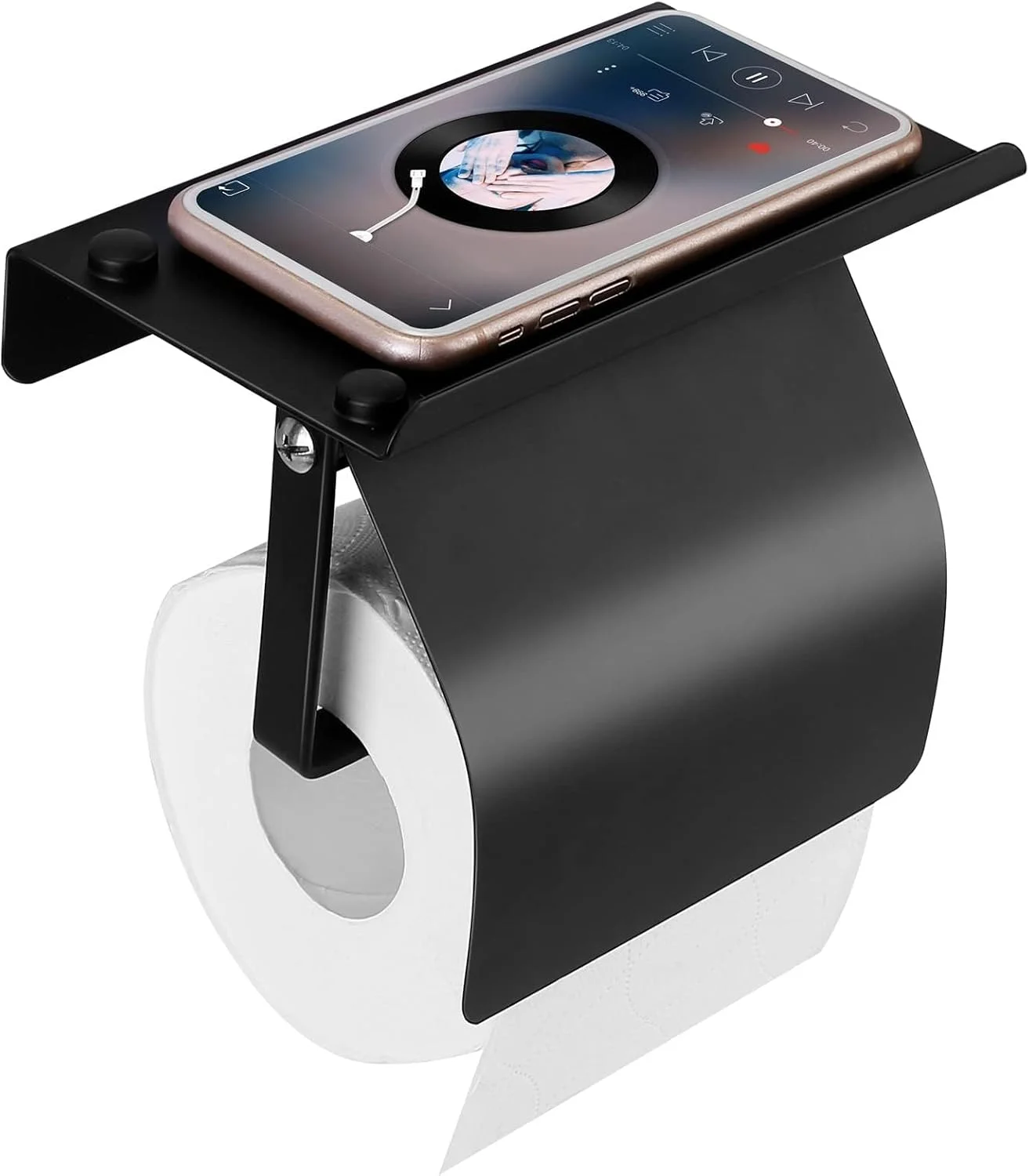 جا دستمال کاغذی دیواری TERRIFI، جا دستمال کاغذی مشکی مات با قفسه، نگهدارنده دستمال کاغذی استیل ضد زنگ برای حمام (مشکی)