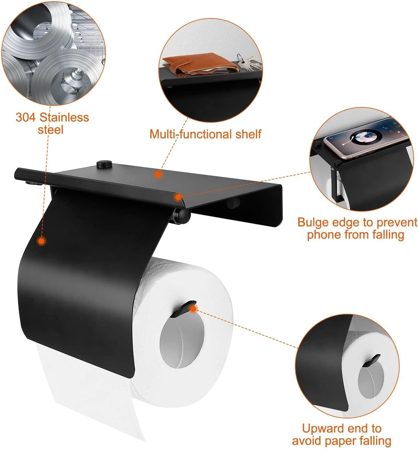 جا دستمال کاغذی دیواری TERRIFI، جا دستمال کاغذی مشکی مات با قفسه، نگهدارنده دستمال کاغذی استیل ضد زنگ برای حمام (مشکی) جا دستمال کاغذی دیواری TERRIFI، جا دستمال کاغذی مشکی مات با قفسه، نگهدارنده دستمال کاغذی استیل ضد زنگ برای حمام (مشکی)