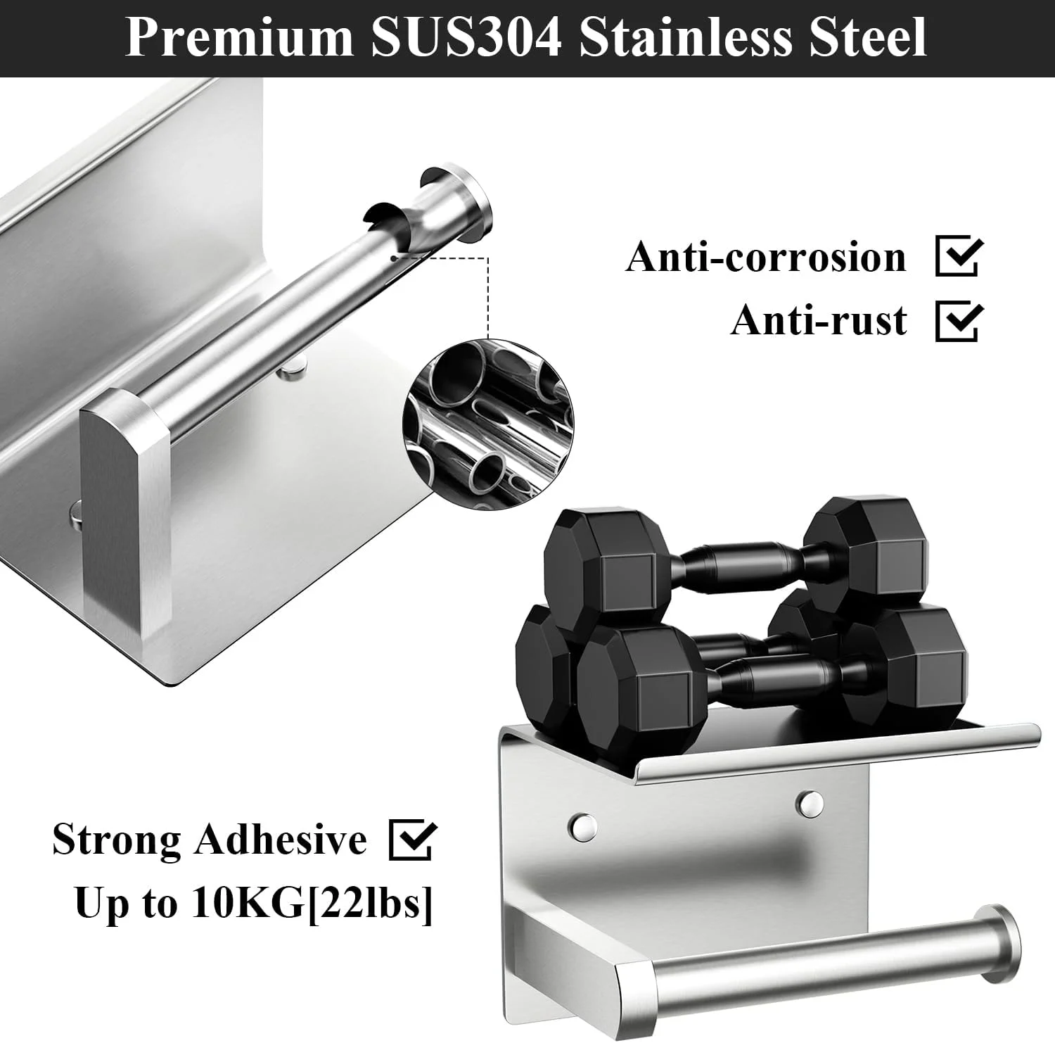 Tindbea Toilet Paper Holder with Phone Shelf + Towel Robe Hooks, Adhesive or Screw Wall Mounted Toilet Paper Roll Storage, Stainless Steel Bathroom Tissue Roll Holder (Brushed Nickel) Tindbea Toilet Paper Holder with Phone Shelf + Towel Robe Hooks, Adhesive or Screw Wall Mounted Toilet Paper Roll Storage, Stainless Steel Bathroom Tissue Roll Holder (Brushed Nickel)