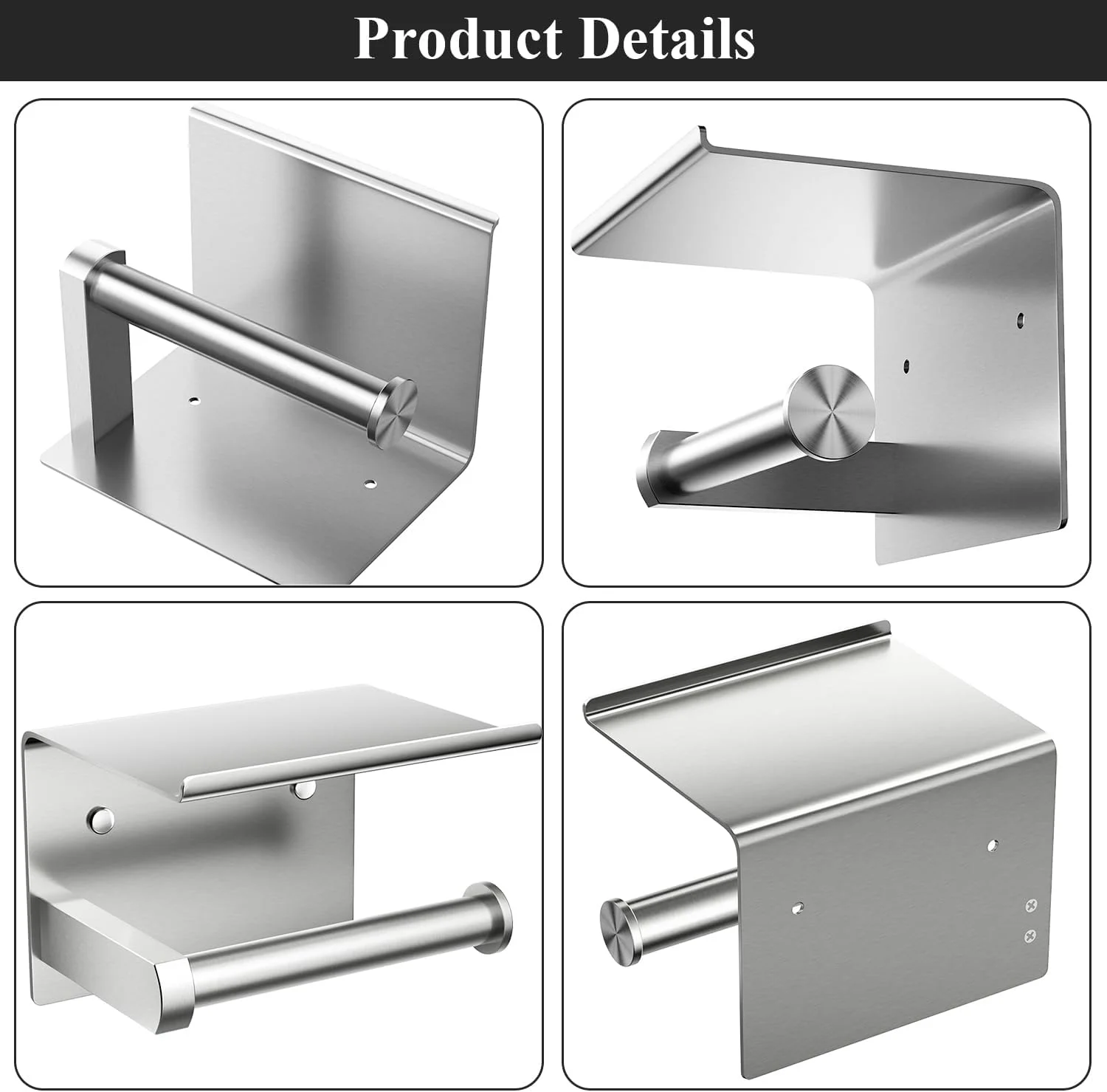 Tindbea Toilet Paper Holder with Phone Shelf + Towel Robe Hooks, Adhesive or Screw Wall Mounted Toilet Paper Roll Storage, Stainless Steel Bathroom Tissue Roll Holder (Brushed Nickel) Tindbea Toilet Paper Holder with Phone Shelf + Towel Robe Hooks, Adhesive or Screw Wall Mounted Toilet Paper Roll Storage, Stainless Steel Bathroom Tissue Roll Holder (Brushed Nickel)