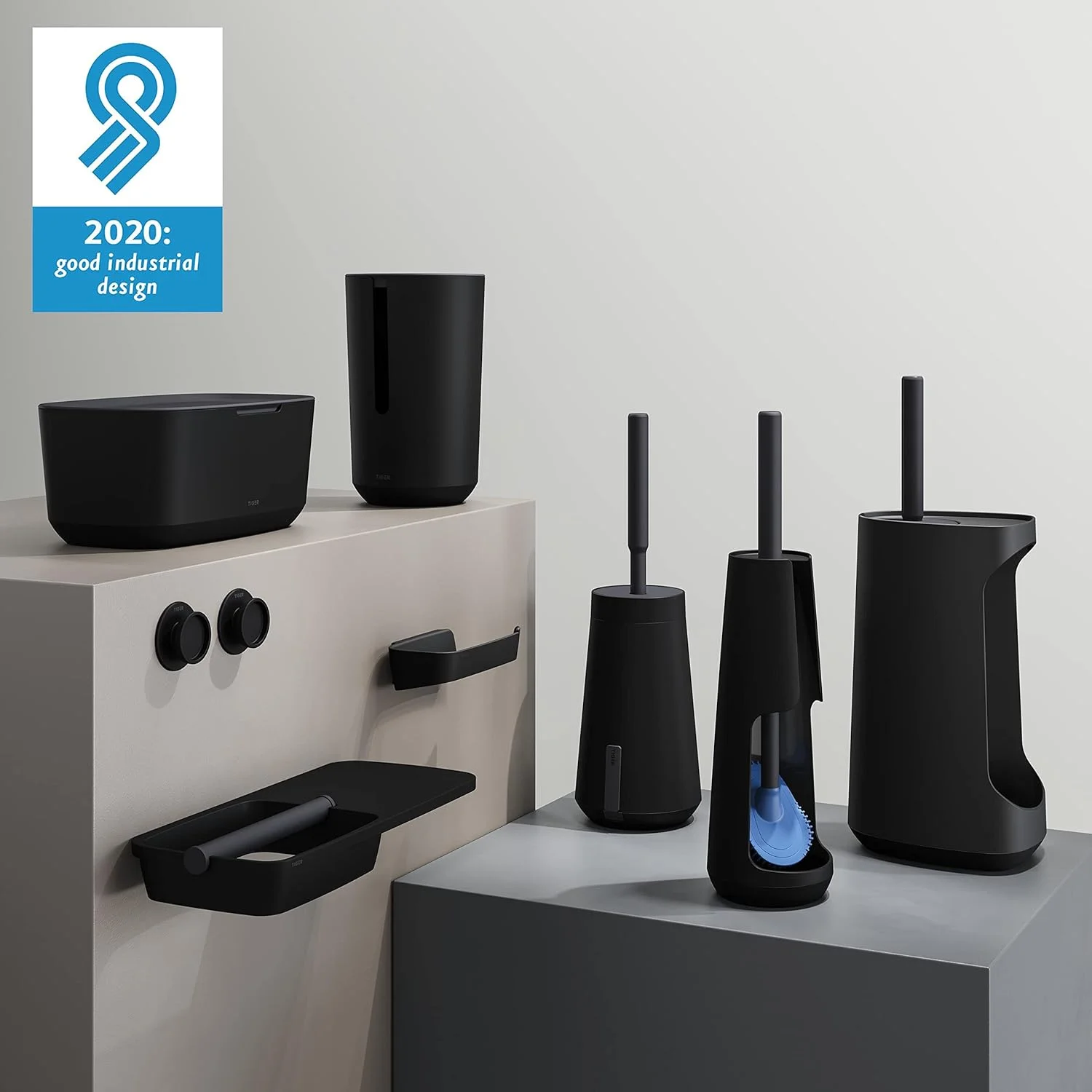 Tiger Tess Spare Toilet Paper Holder Container with Lid for Storing Toilet Paper, Plastic, Black/Anthracite, 143 x 233 x 143 mm Tiger Tess Spare Toilet Paper Holder Container with Lid for Storing Toilet Paper, Plastic, Black/Anthracite, 143 x 233 x 143 mm