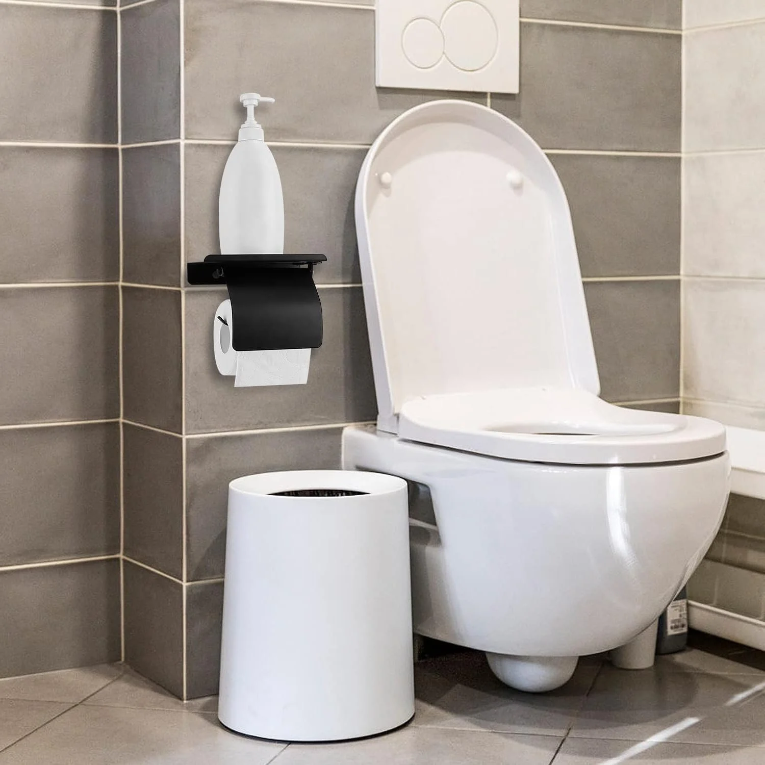 جا دستمال کاغذی دیواری TERRIFI، جا دستمال کاغذی مشکی مات با قفسه، نگهدارنده دستمال کاغذی استیل ضد زنگ برای حمام (مشکی) جا دستمال کاغذی دیواری TERRIFI، جا دستمال کاغذی مشکی مات با قفسه، نگهدارنده دستمال کاغذی استیل ضد زنگ برای حمام (مشکی)