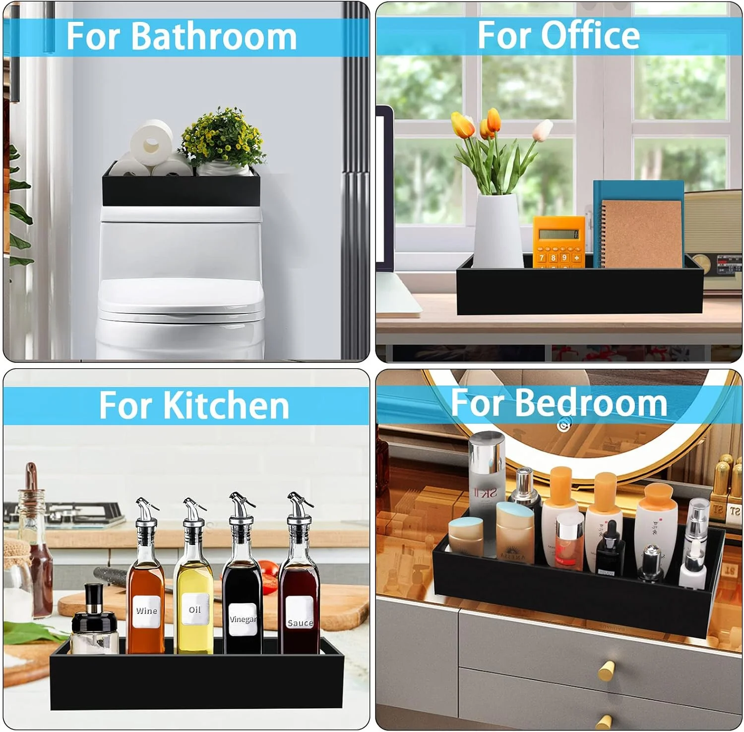 نگهدارنده دستمال توالت Tasybox با محفظه ذخیره سازی، سینی مخزن توالت اکریلیک، سینی های حمام مشکی با دسته سینی روشویی برای دکوراسیون منزل نگهدارنده دستمال توالت Tasybox با محفظه ذخیره سازی، سینی مخزن توالت اکریلیک، سینی های حمام مشکی با دسته سینی روشویی برای دکوراسیون منزل