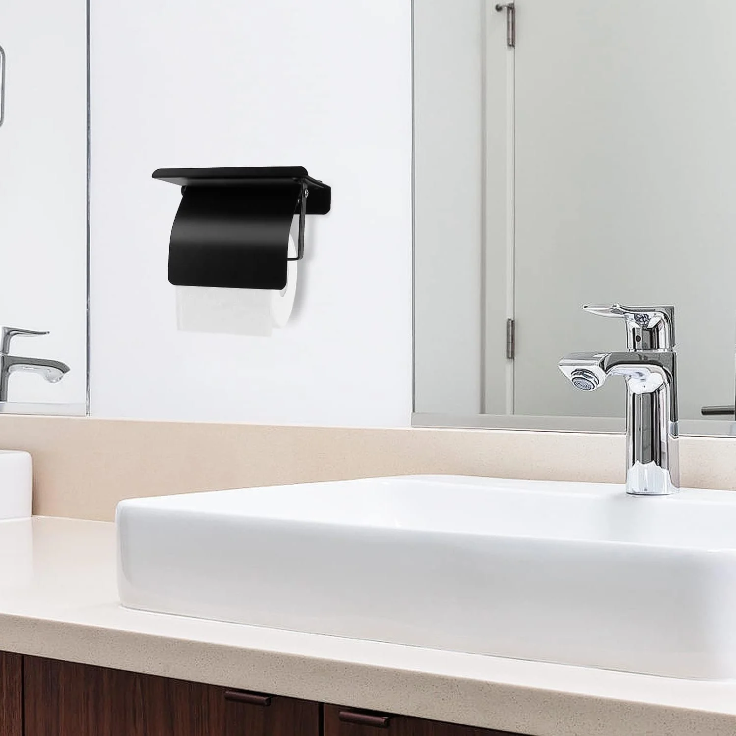 جا دستمال کاغذی دیواری TERRIFI، جا دستمال کاغذی مشکی مات با قفسه، نگهدارنده دستمال کاغذی استیل ضد زنگ برای حمام (مشکی) جا دستمال کاغذی دیواری TERRIFI، جا دستمال کاغذی مشکی مات با قفسه، نگهدارنده دستمال کاغذی استیل ضد زنگ برای حمام (مشکی)