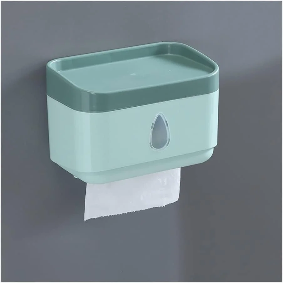 جا دستمال توالت رولی خود چسب با قفسه، جعبه دستمال کاغذی ضد آب، نگهدارنده دستمال توالت دیواری برای نگهداری دستمال توالت حمام (سبز)