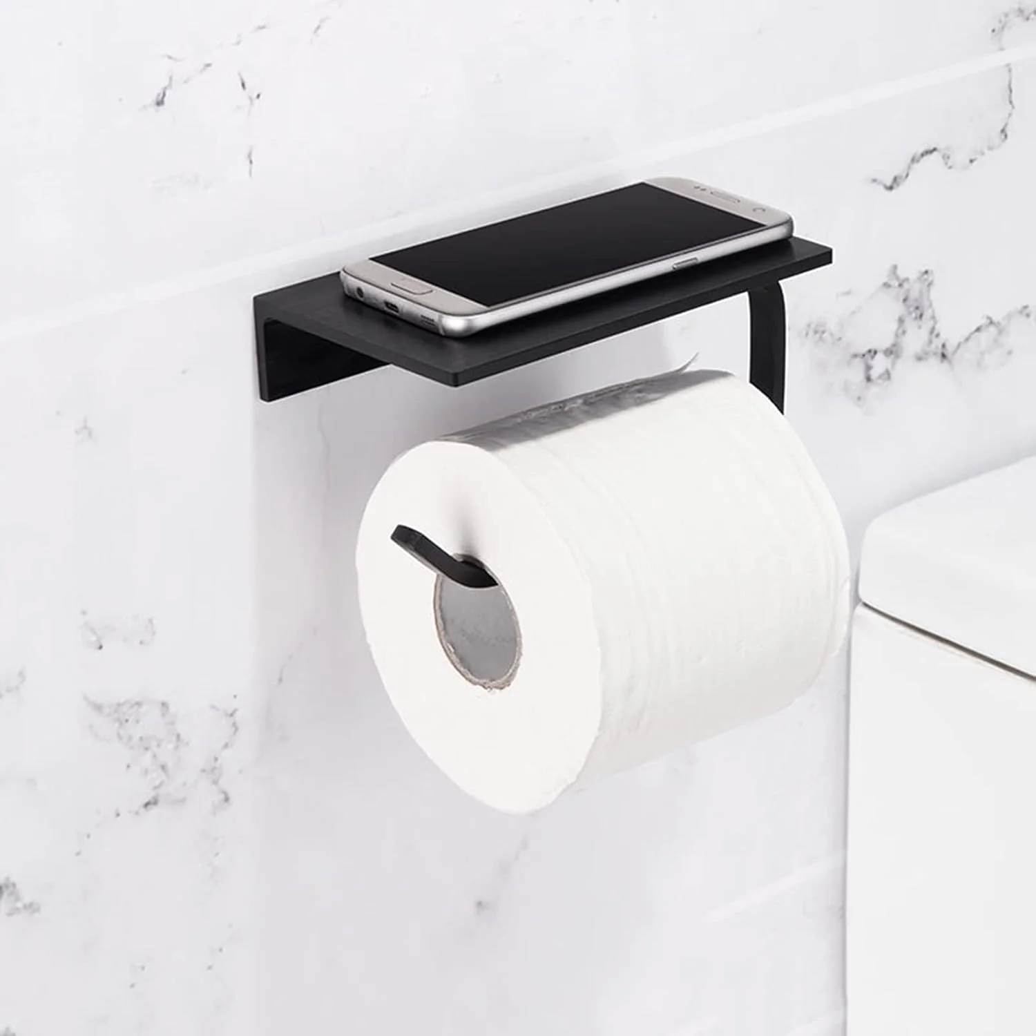 LIU- جا دستمال کاغذی توالت با قفسه، آلومینیوم فضایی مشکی مات، جا دستمال کاغذی رولی دیواری برای خانه یا تجارت نصب آسان