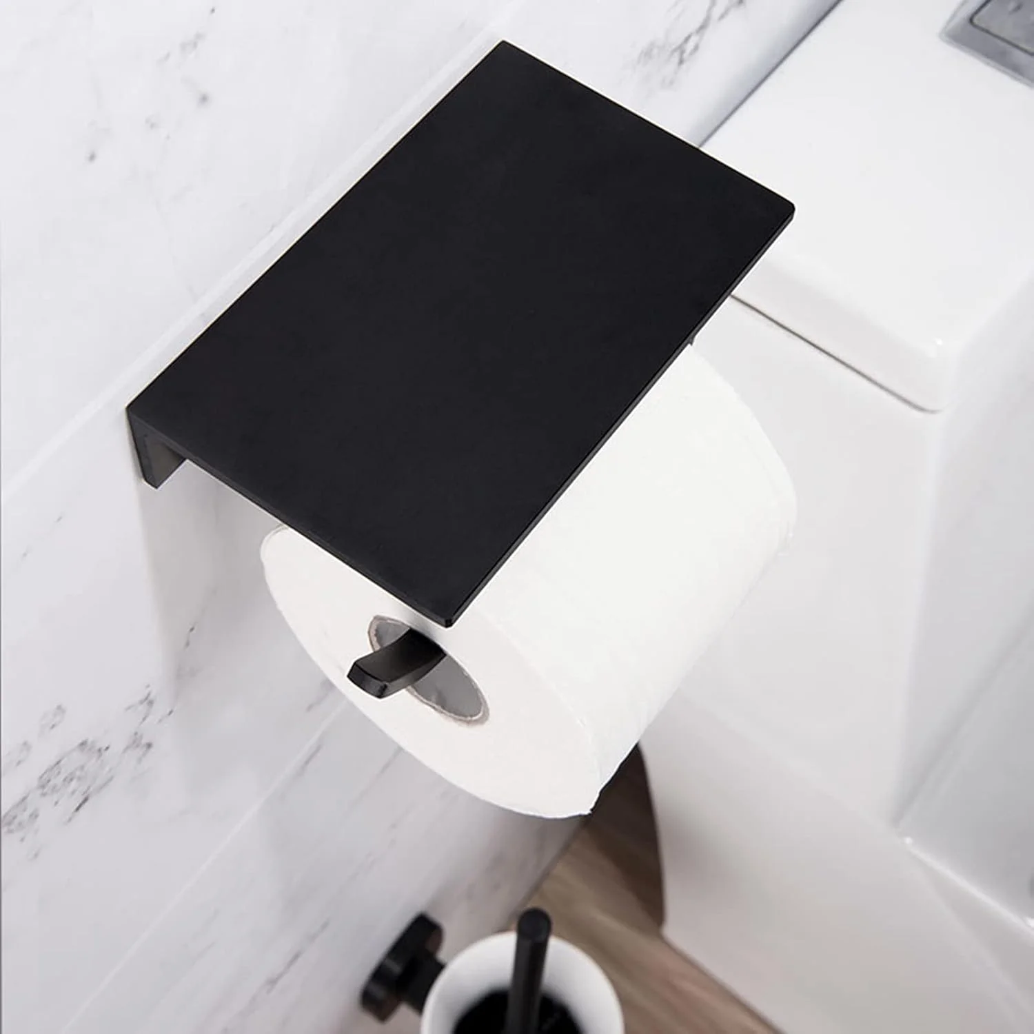 LIU- جا دستمال کاغذی توالت با قفسه، آلومینیوم فضایی مشکی مات، جا دستمال کاغذی رولی دیواری برای خانه یا تجارت نصب آسان