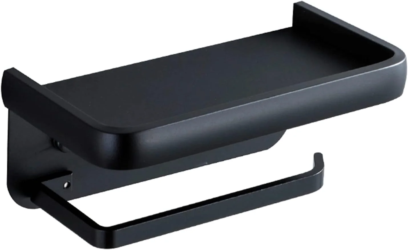 LIU - جا دستمال کاغذی با قفسه نگهداری موبایل، نصب دیواری حمام، آلیاژ آلومینیوم ضد زنگ، مشکی مات