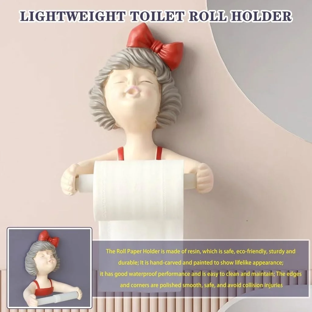 نگهدارنده دستمال توالت دیواری، نگهدارنده رول دستمال کاغذی دخترانه زیبا چسبی، دکوراسیون دیواری به سبک نوردیک، نگهدارنده دستمال توالت بدون سوراخ، نگهدارنده دستمال کاغذی رزینی (رنگ قرمز)
