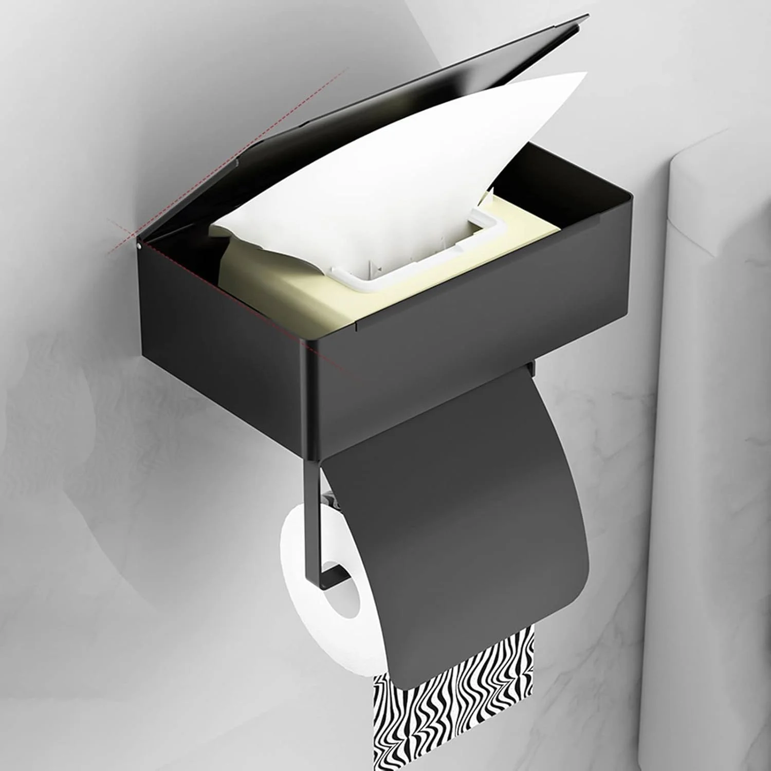 جا دستمال کاغذی رولی با قفسه، جا دستمال کاغذی بادوام با قفسه و محل نگهداری، نگهدارنده دستمال توالت برای لوازم جانبی حمام