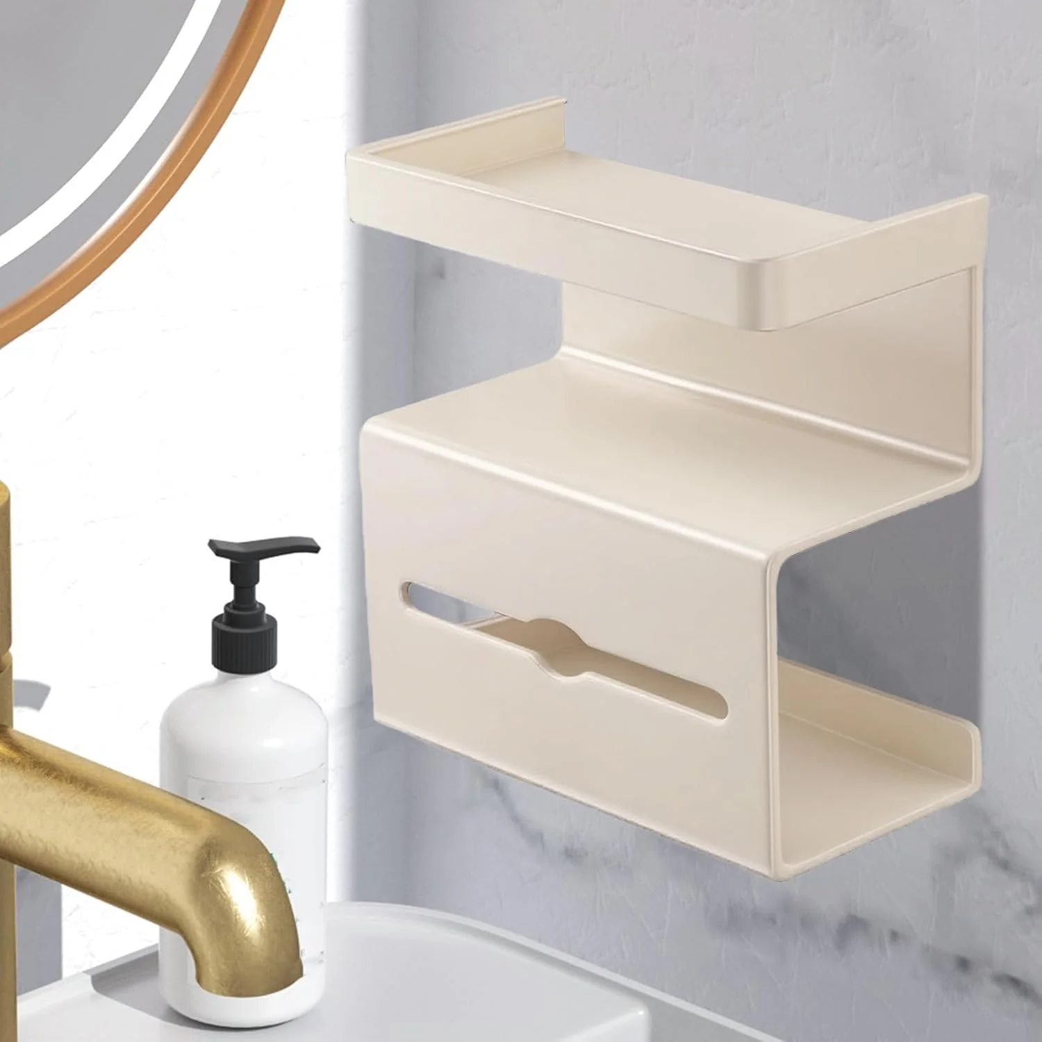 قفسه دستمال توالت، نگهدارنده دستمال توالت بدون نیاز به سوراخکاری با محفظه نگهداری دستمال مرطوب، پایه مدرن و صرفه جویی در فضا برای سرویس بهداشتی، کاروان، حمام مهمان، آپارتمان و خانه