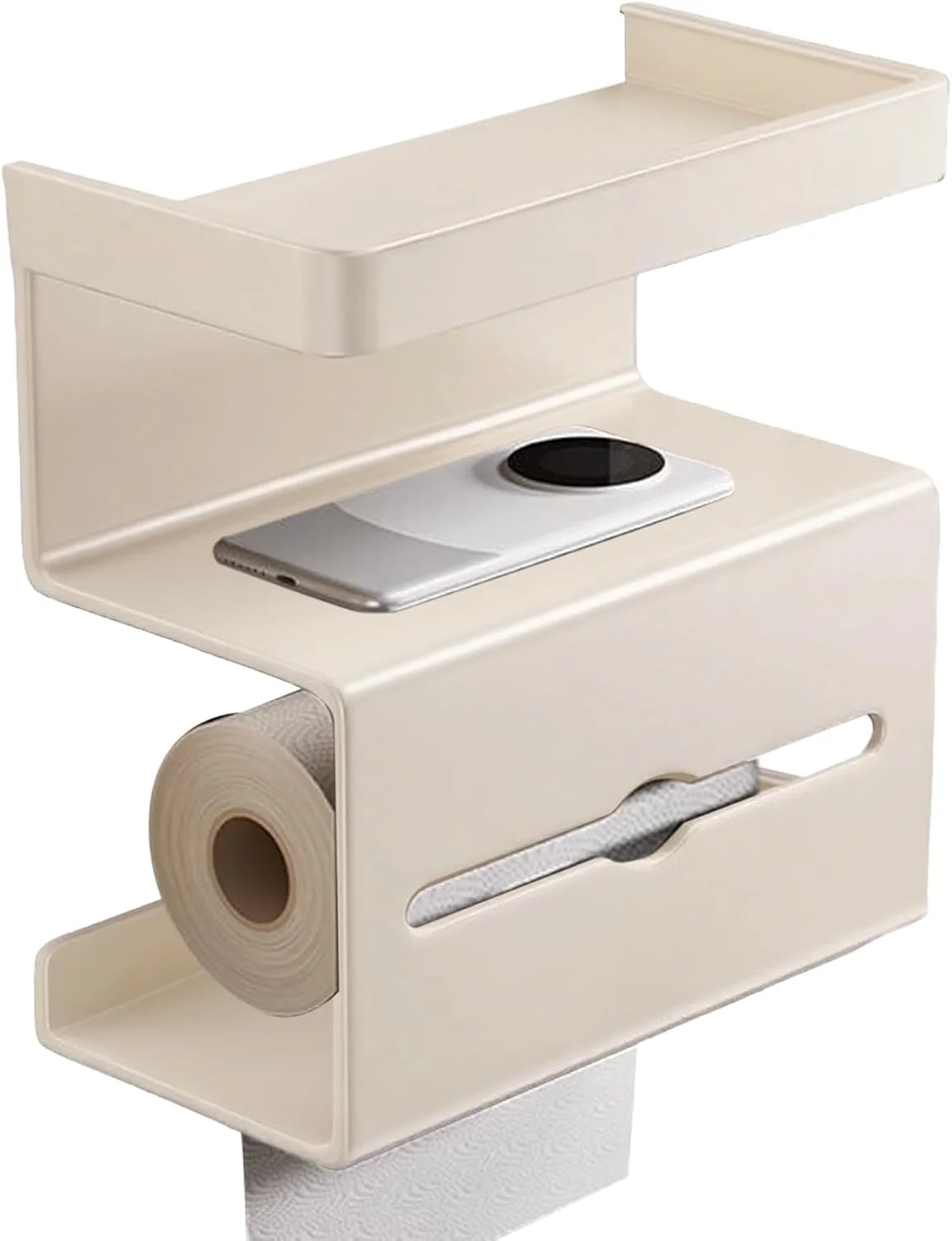 نگهدارنده دستمال توالت با قفسه | نگهدارنده دستمال توالت بدون نیاز به سوراخکاری با محفظه نگهداری دستمال مرطوب، پایه مدرن و صرفه جویی در فضا برای سرویس بهداشتی، کاروان، حمام مهمان، آپارتمان و خانه